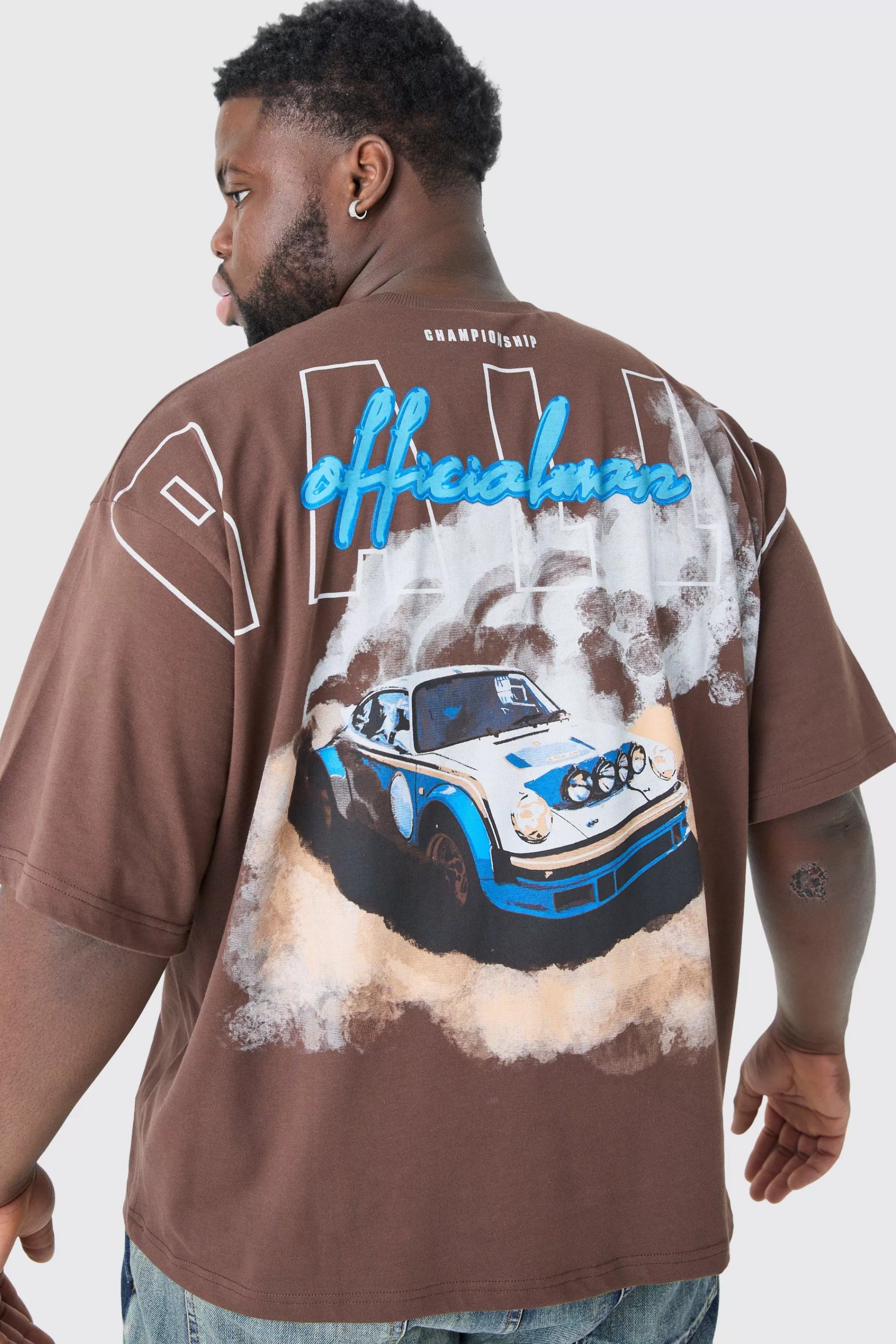 boohooMAN Plus Oversized Boxy Rally Graphic T-shirt | UK coffee Online