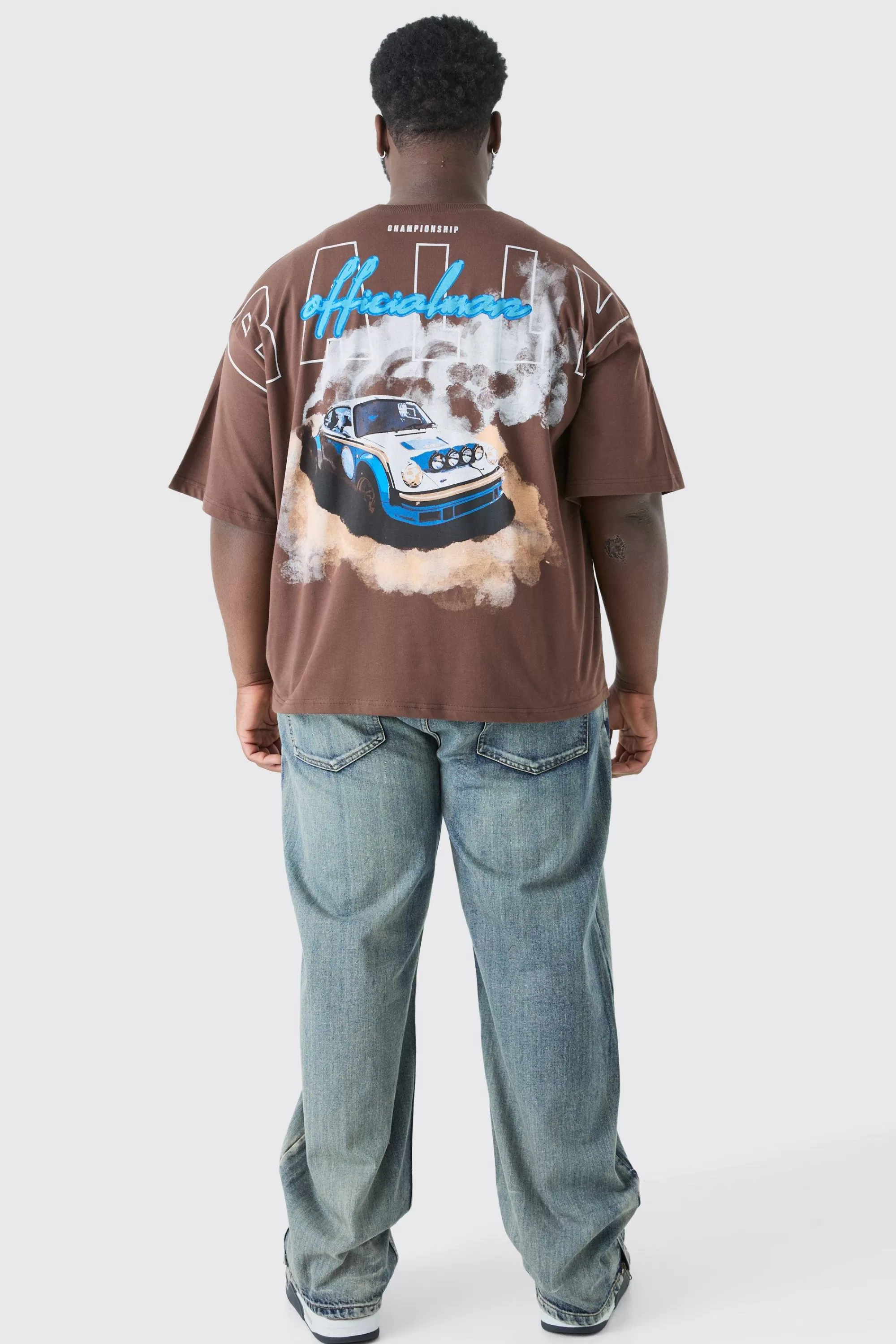 boohooMAN Plus Oversized Boxy Rally Graphic T-shirt | UK coffee Online