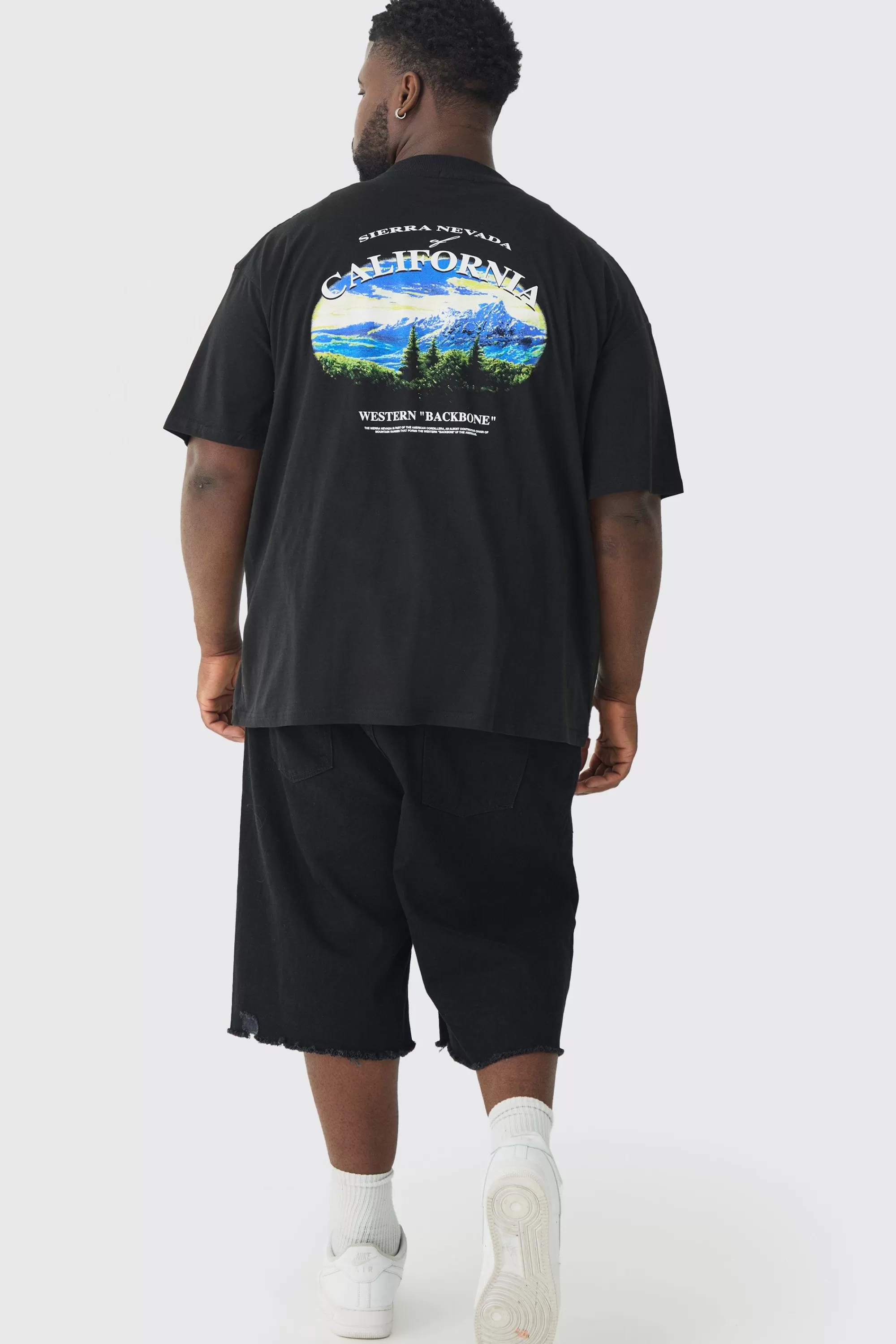 boohooMAN Plus Oversized California Landscape Back Print T-shirt | UK black Outlet
