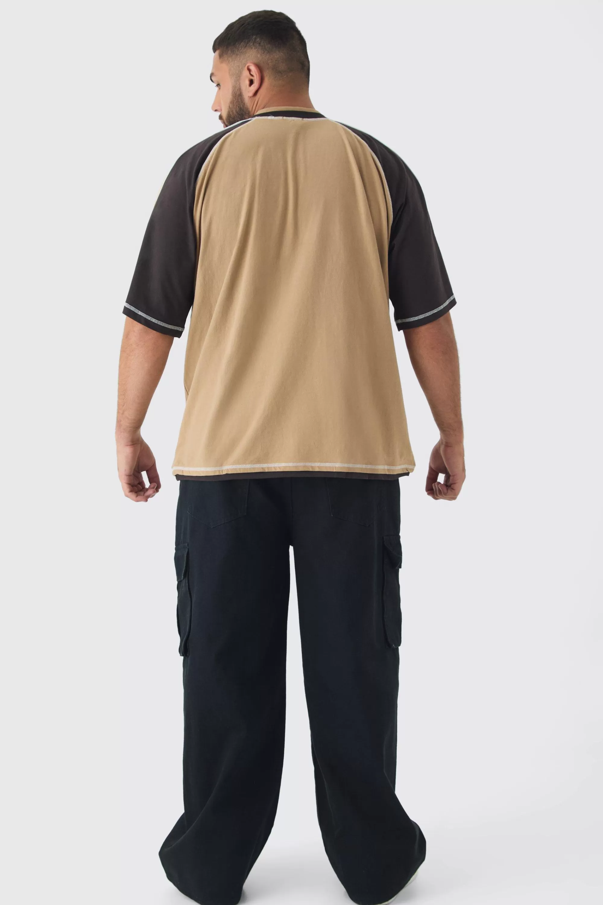 boohooMAN Plus Oversized Carded Heavy Panelled OFCL T-shirt | UK brown Hot