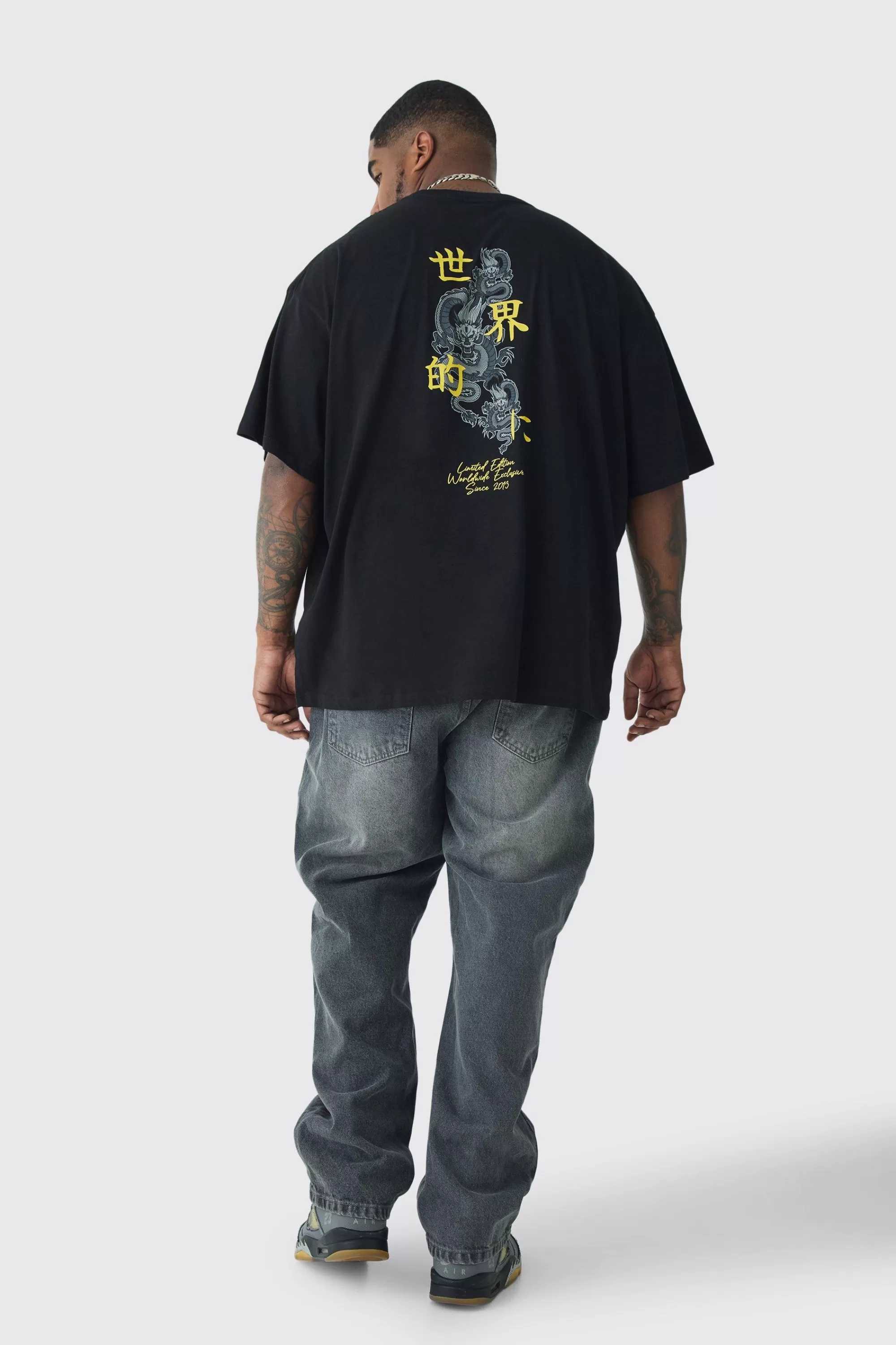 boohooMAN Plus Oversized Dragon Embroidered T-shirt | UK black Cheap