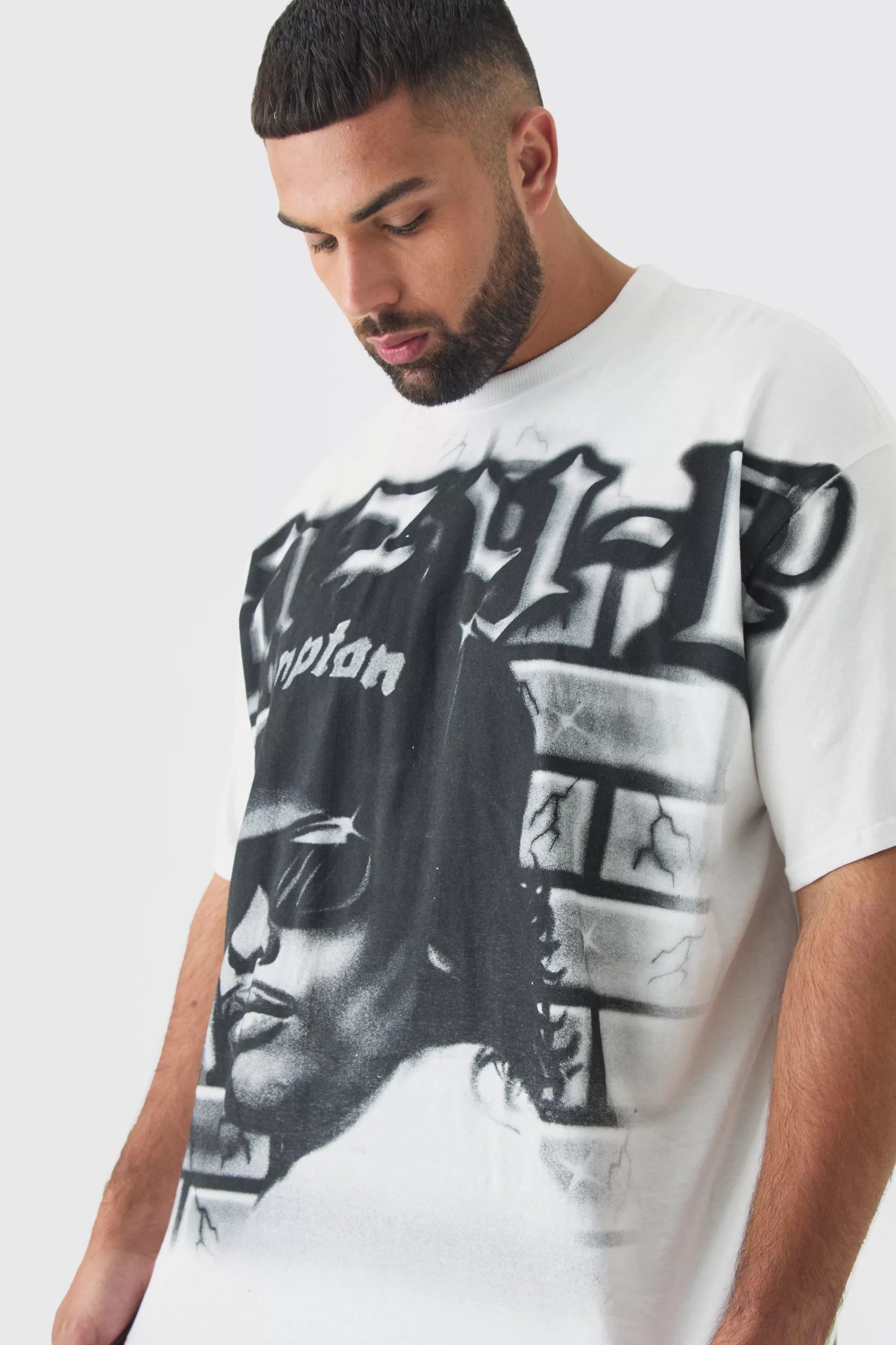 boohooMAN Plus Oversized Eazy E Large Scale License Print T-Shirt | UK white Best Sale