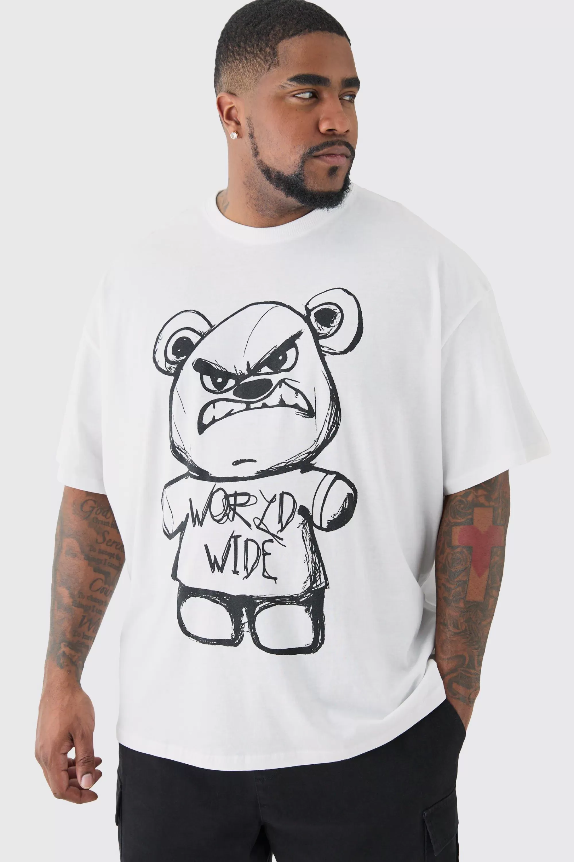boohooMAN Plus Oversized Evil Teddy T-shirt In | UK white Outlet