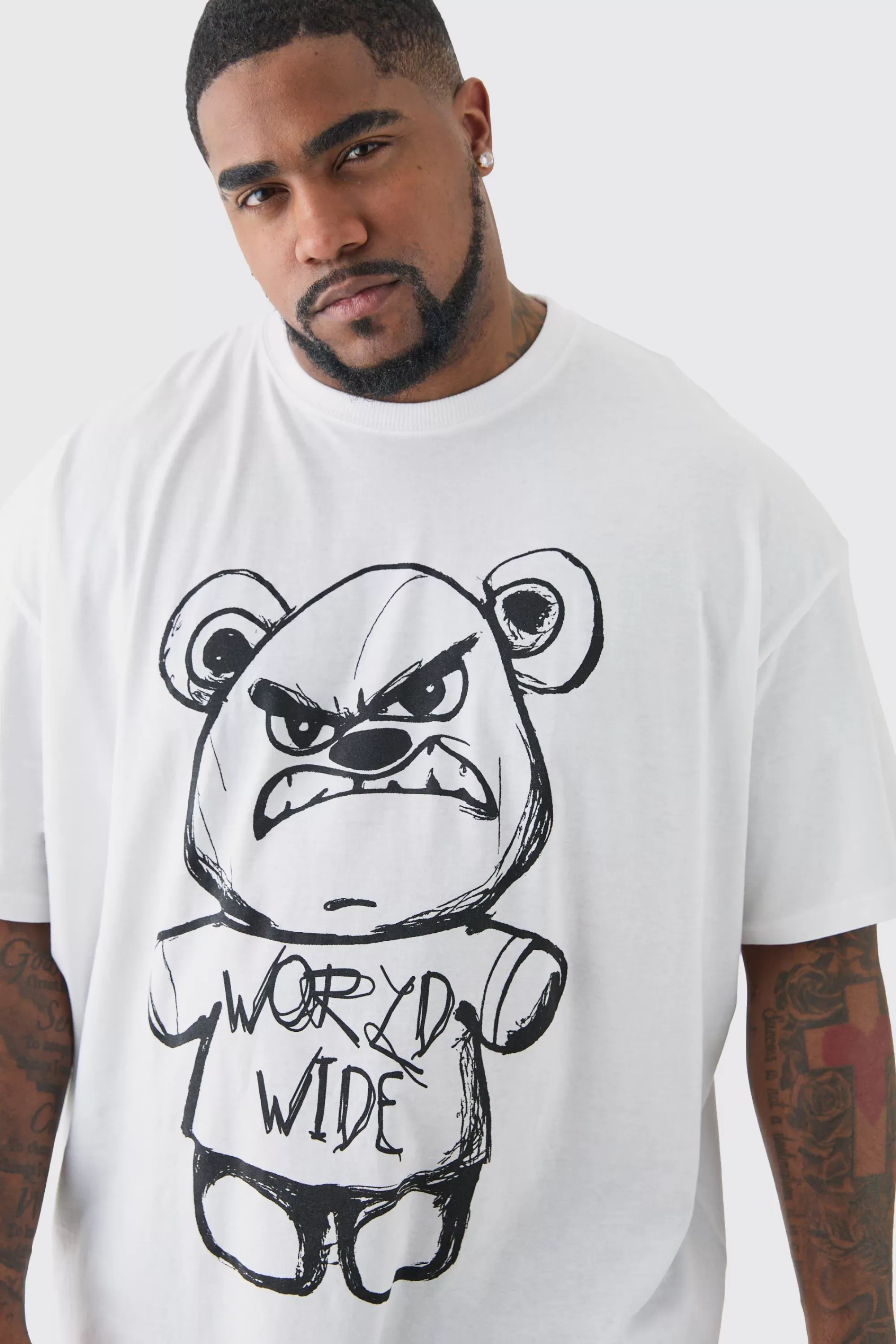 boohooMAN Plus Oversized Evil Teddy T-shirt In | UK white Outlet
