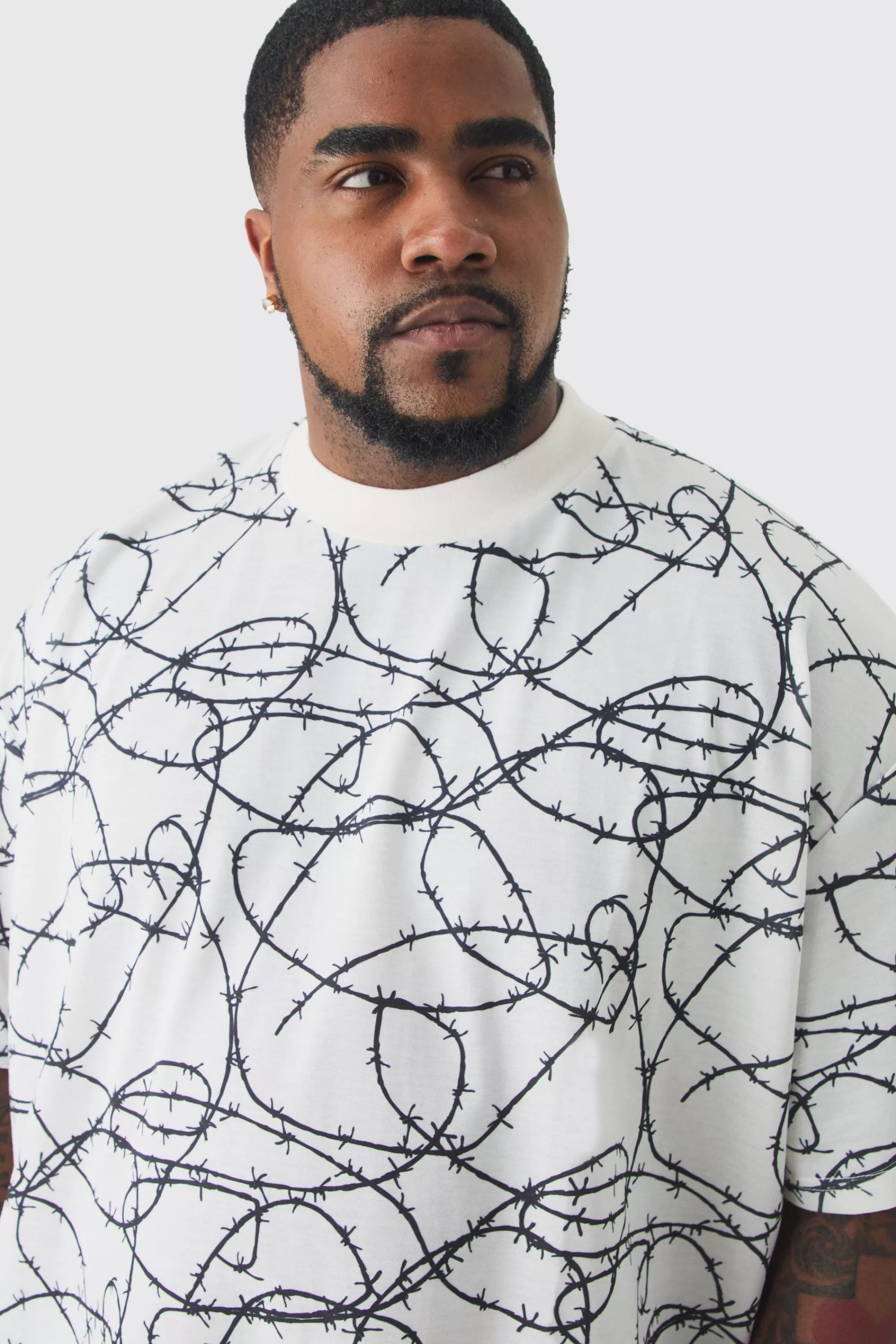 boohooMAN Plus Oversized Extended Neck Barbwire Graphic T-shirt | UK white Sale