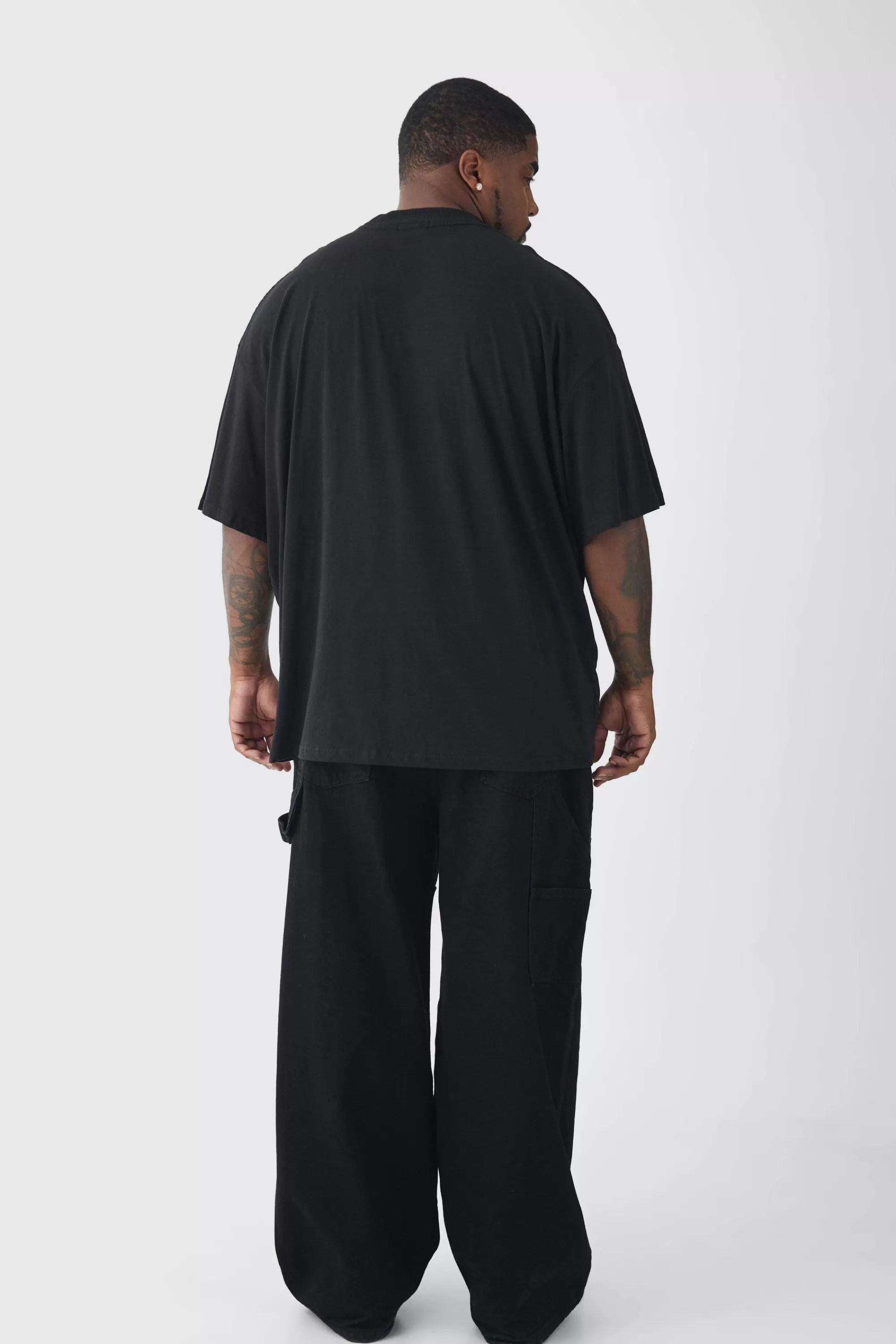 boohooMAN Plus Oversized Extended Neck Blurred Floral T-Shirt | UK black Online