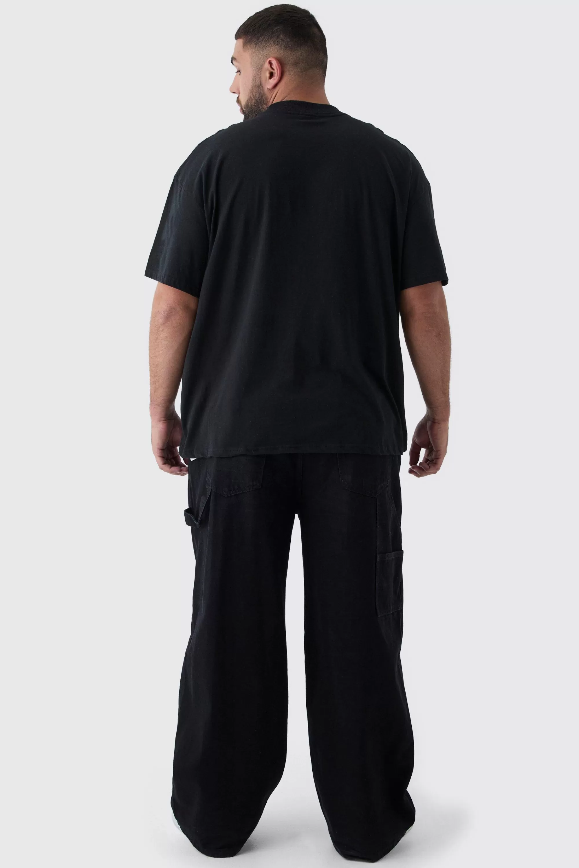 boohooMAN Plus Oversized Extended Neck Cherub Large Scale Print T-Shirt | UK black Clearance