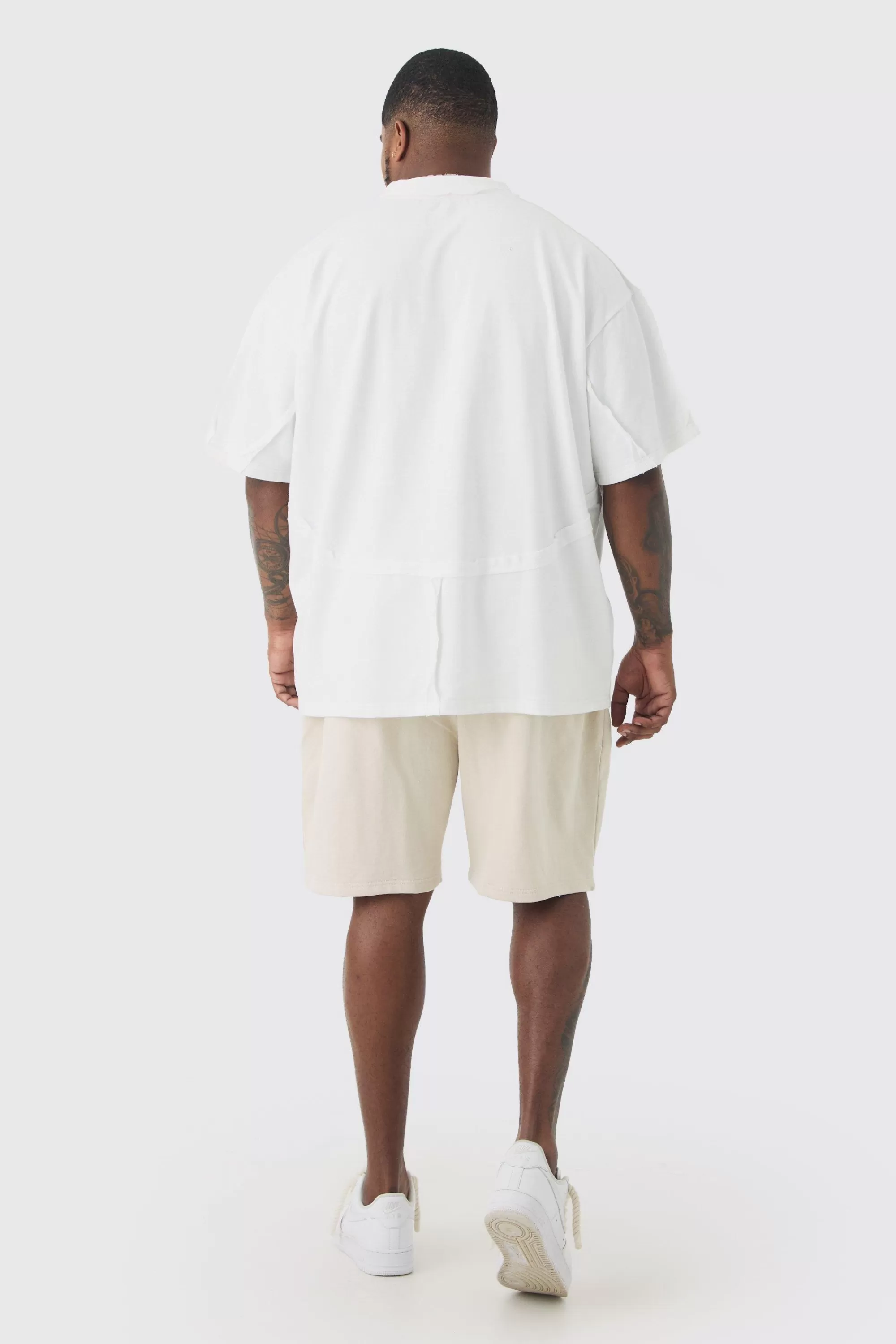 boohooMAN Plus Oversized Extended Neck Distressed Seam T-shirt | UK white Online