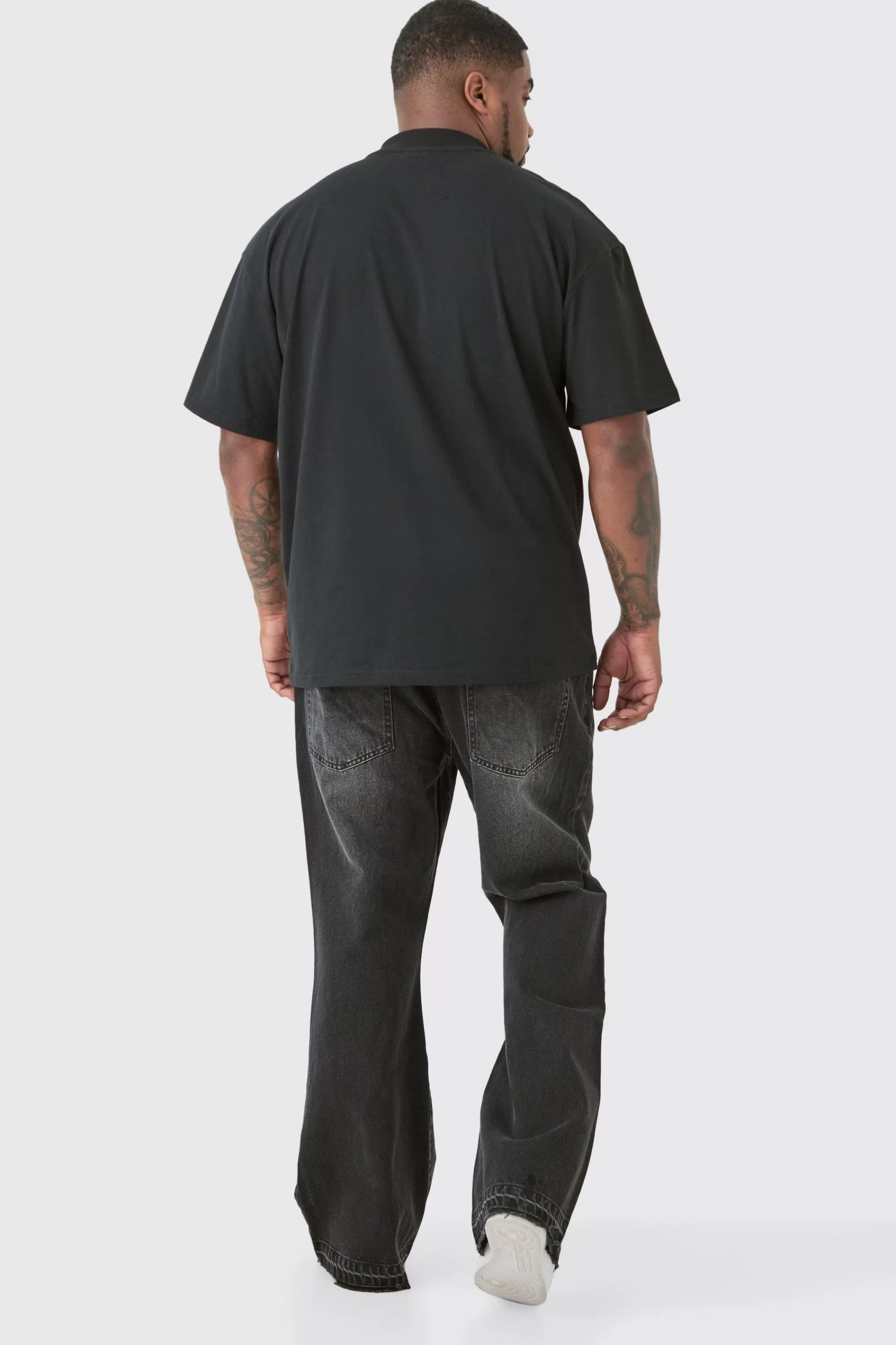 boohooMAN Plus Oversized Extended Neck Gothic Man Grafitti Spray T-shirt | UK black Clearance