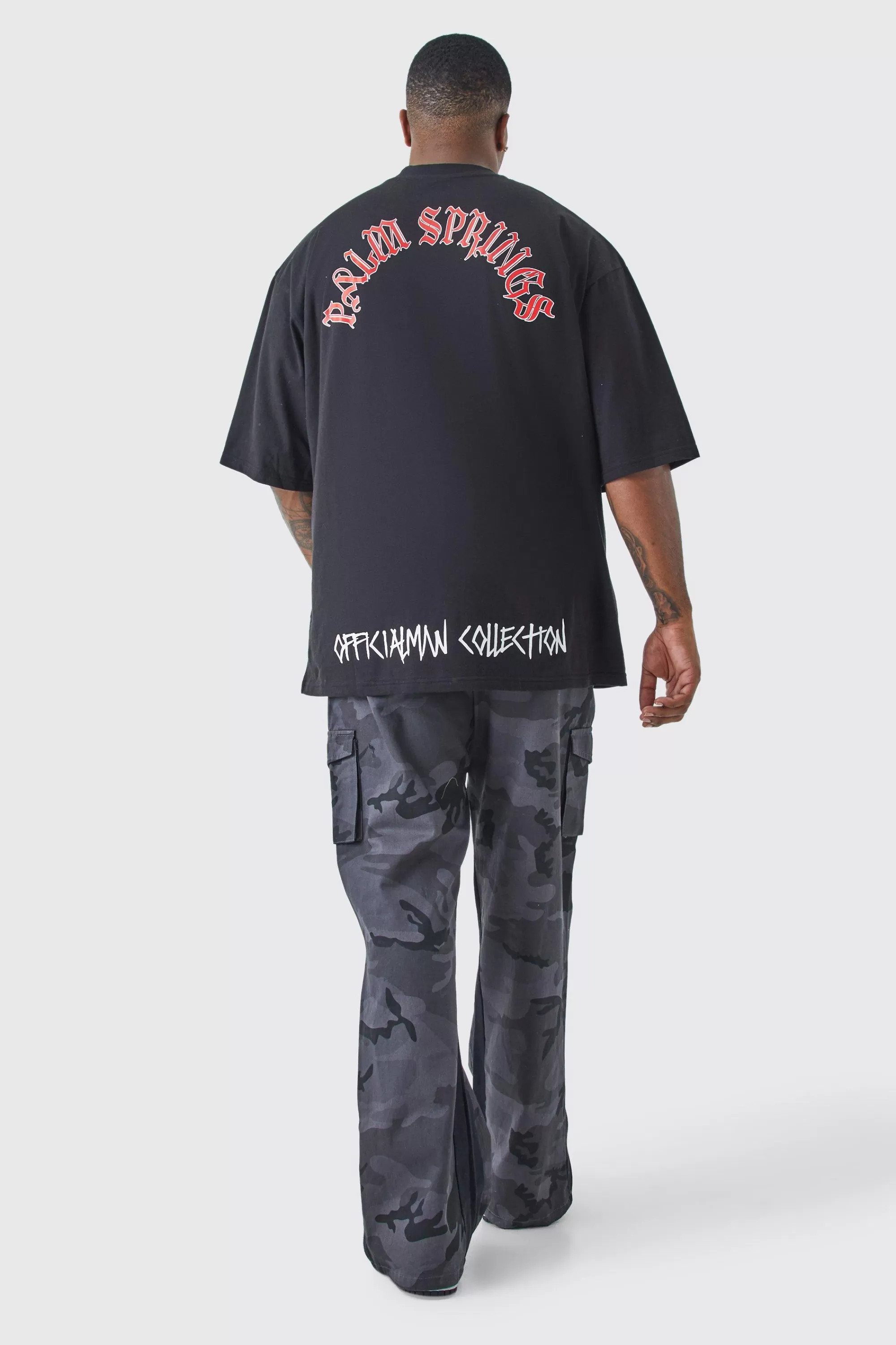 boohooMAN Plus Oversized Extended Neck Graffiti T-shirt | UK black Outlet