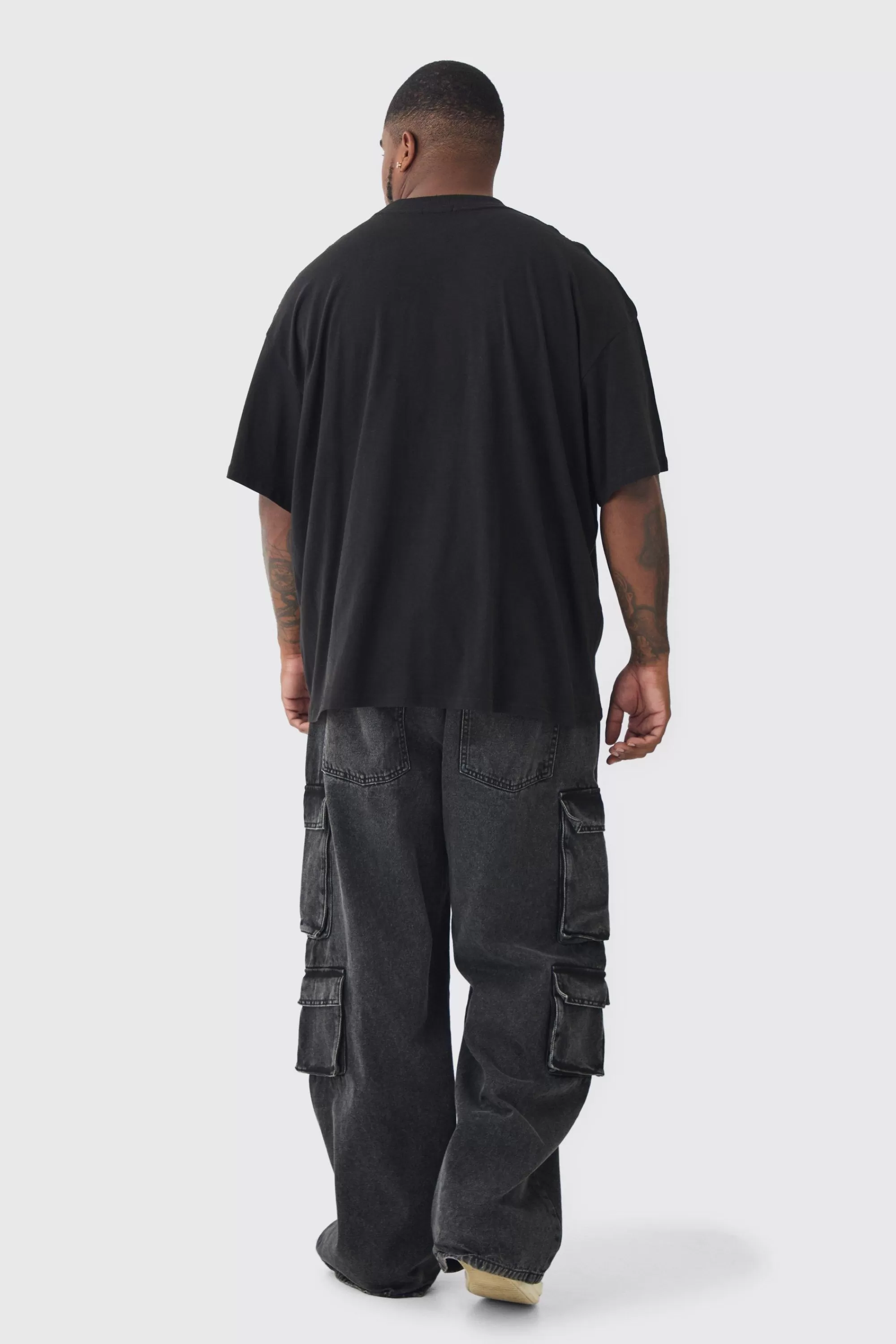 boohooMAN Plus Oversized Extended Neck Heart Embroidered T-Shirt | UK black Flash Sale