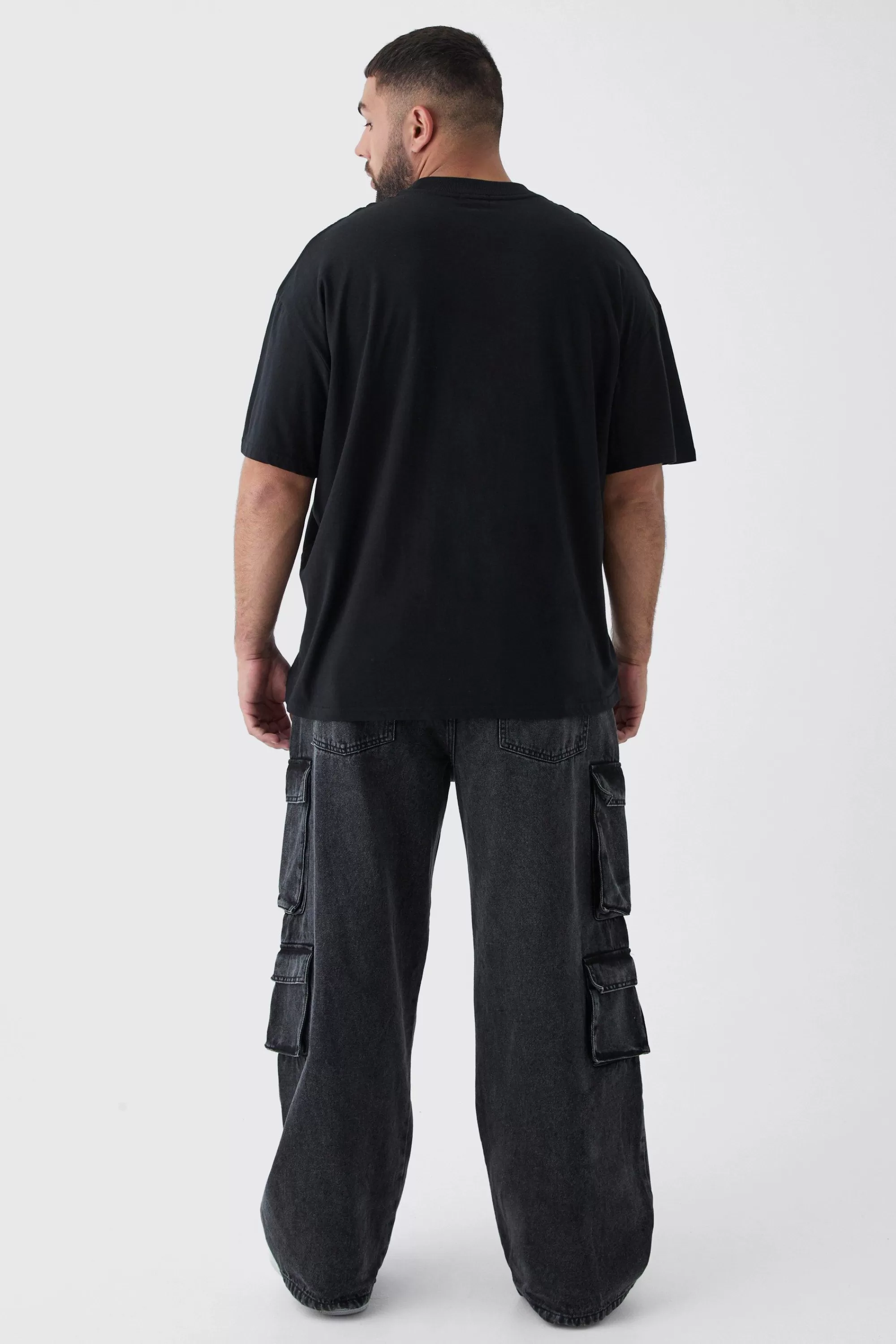 boohooMAN Plus Oversized Extended Neck Limited Edition Print T-Shirt | UK black Flash Sale