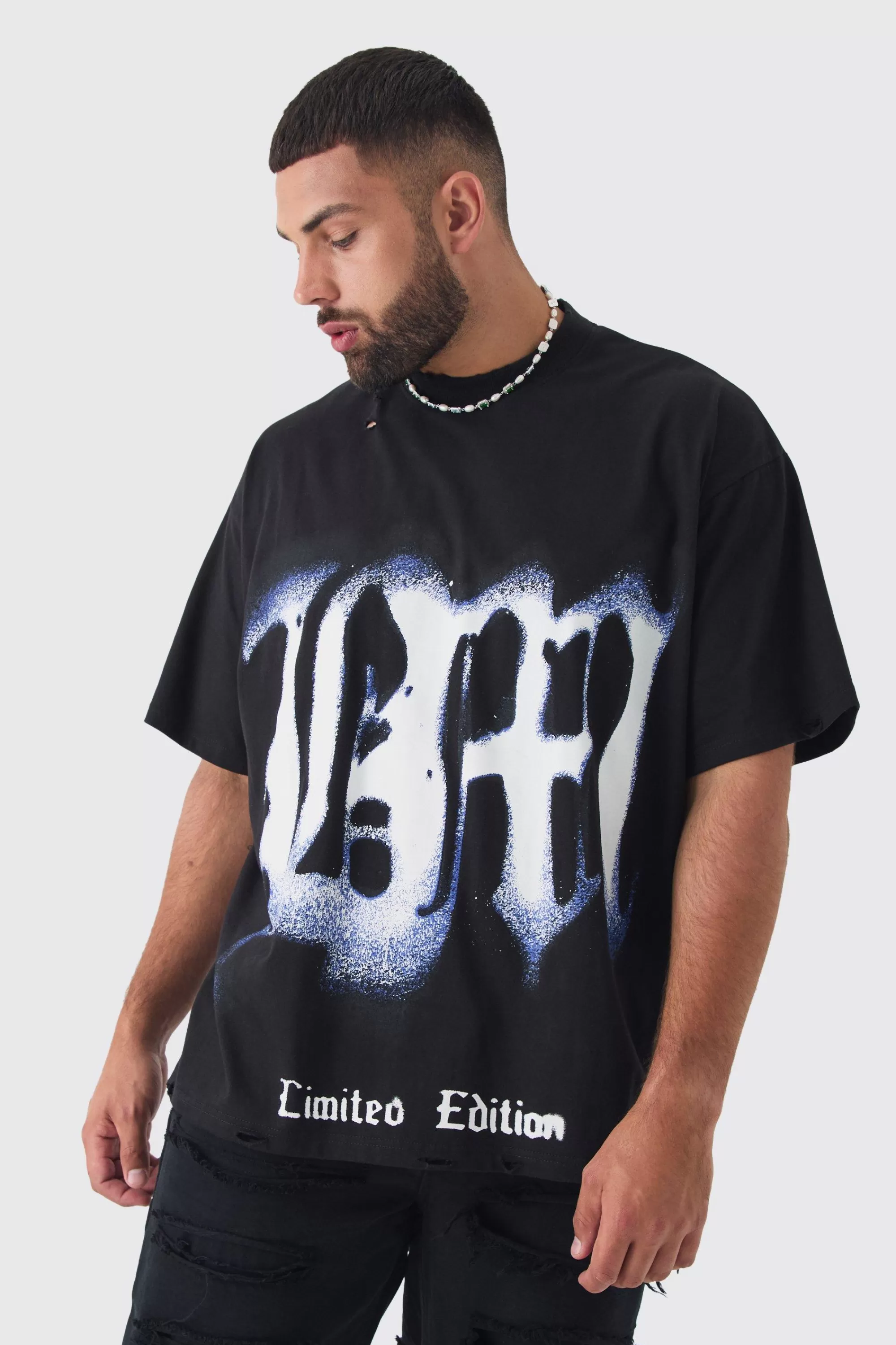 boohooMAN Plus Oversized Extended Neck Limited Edition T-shirt | UK black Cheap