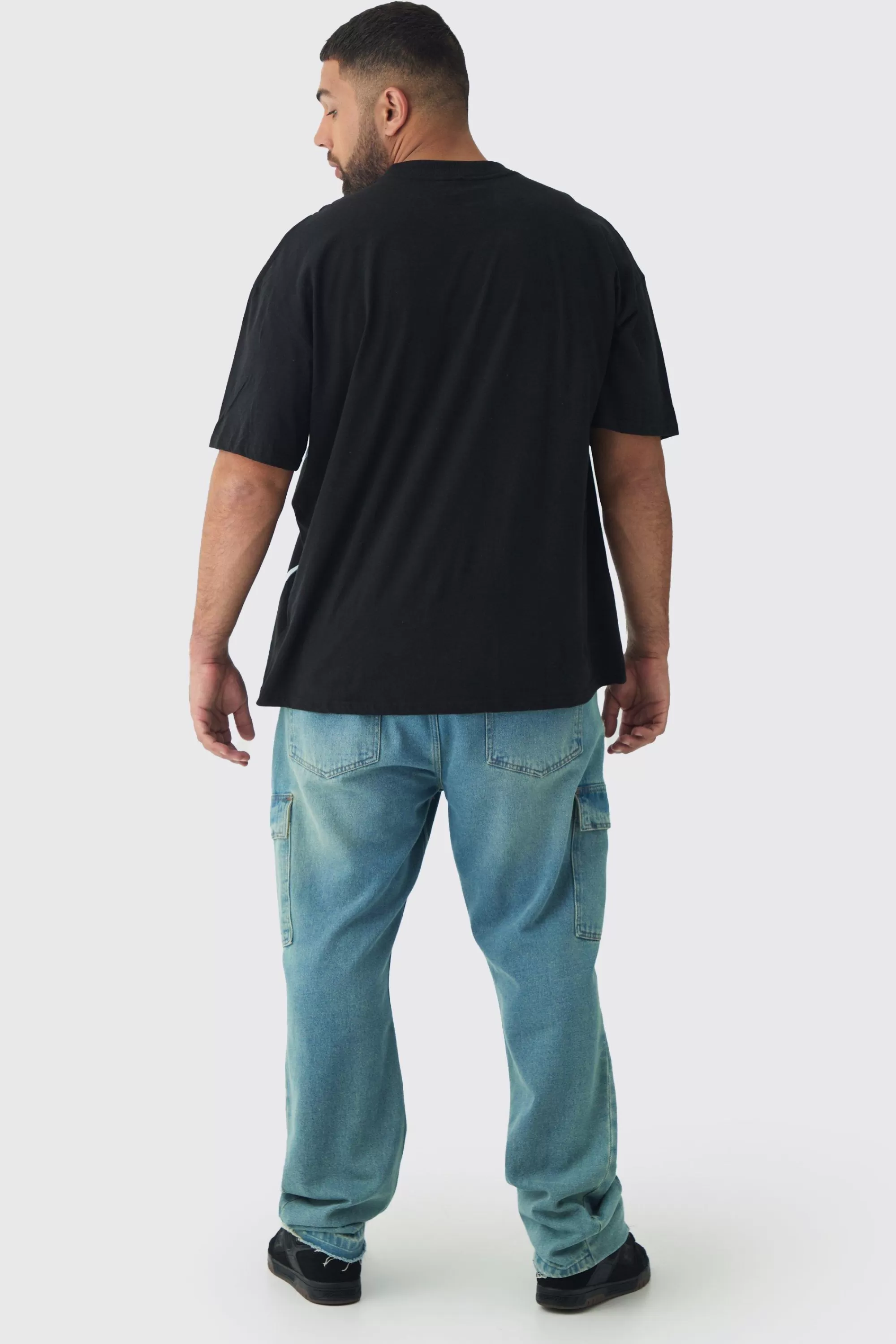 boohooMAN Plus Oversized Extended Neck Limited Large Scale Print T-Shirt | UK black Shop