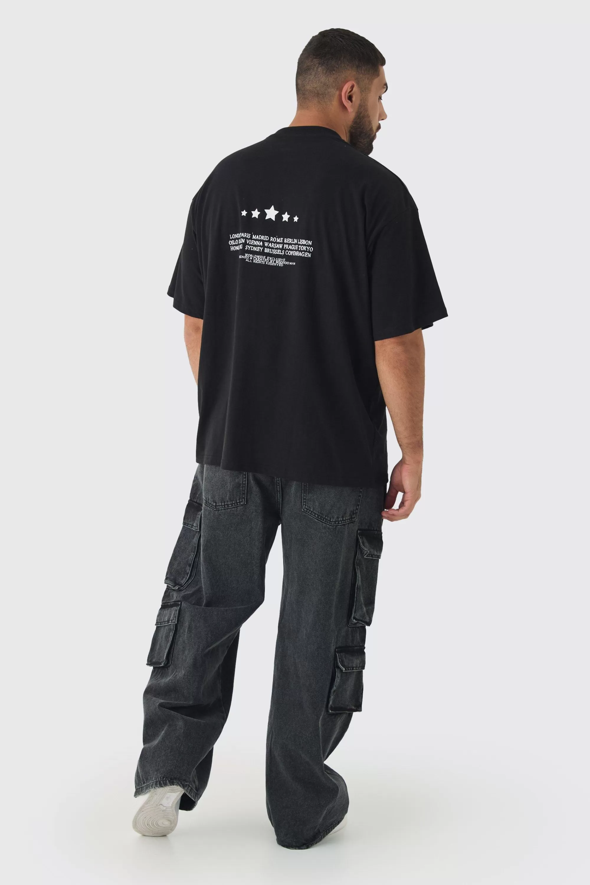 boohooMAN Plus Oversized Extended Neck Limited Print T-shirt | UK black Store
