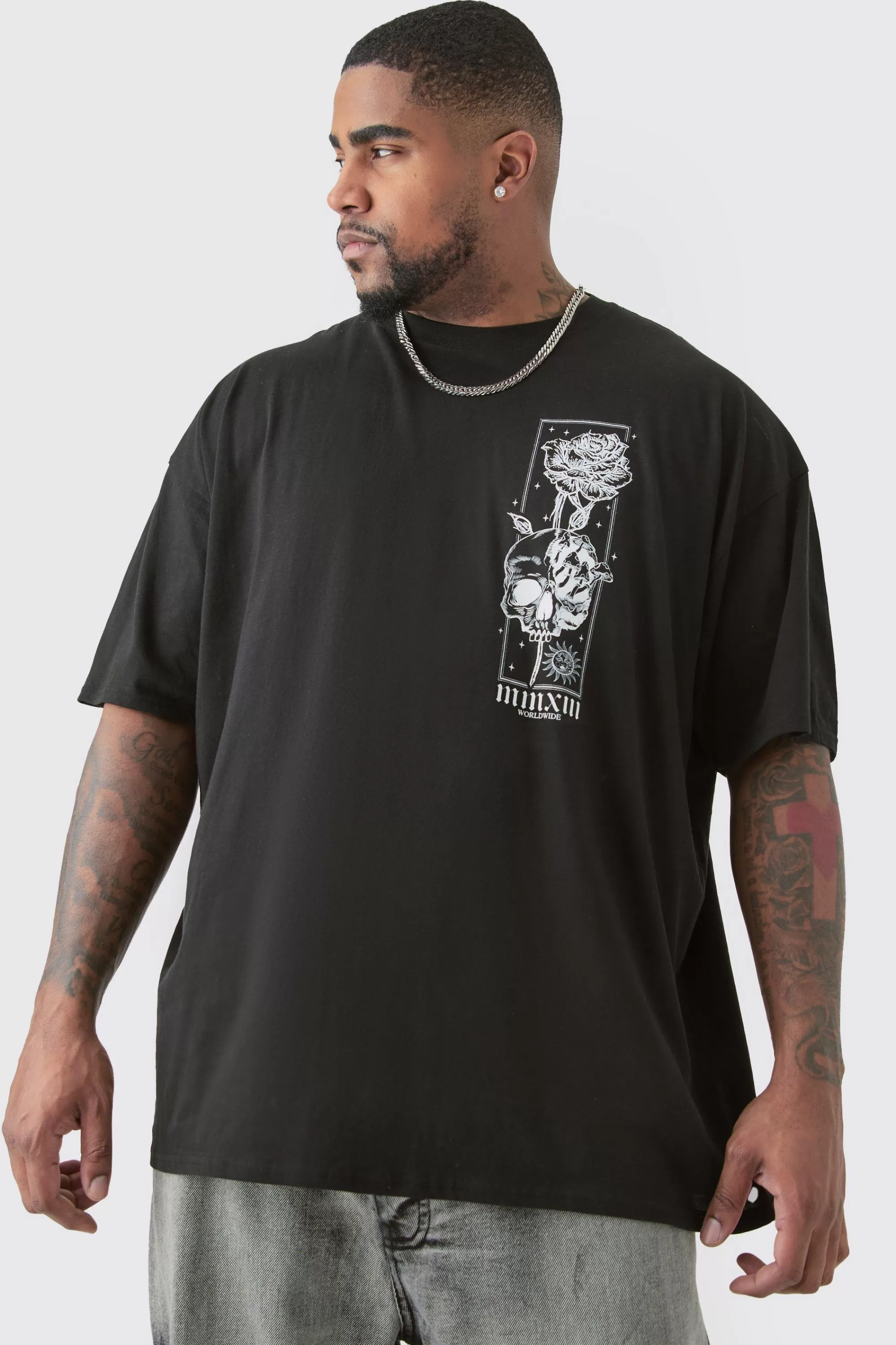 boohooMAN Plus Oversized Floral Graphic T-shirt | UK black Sale