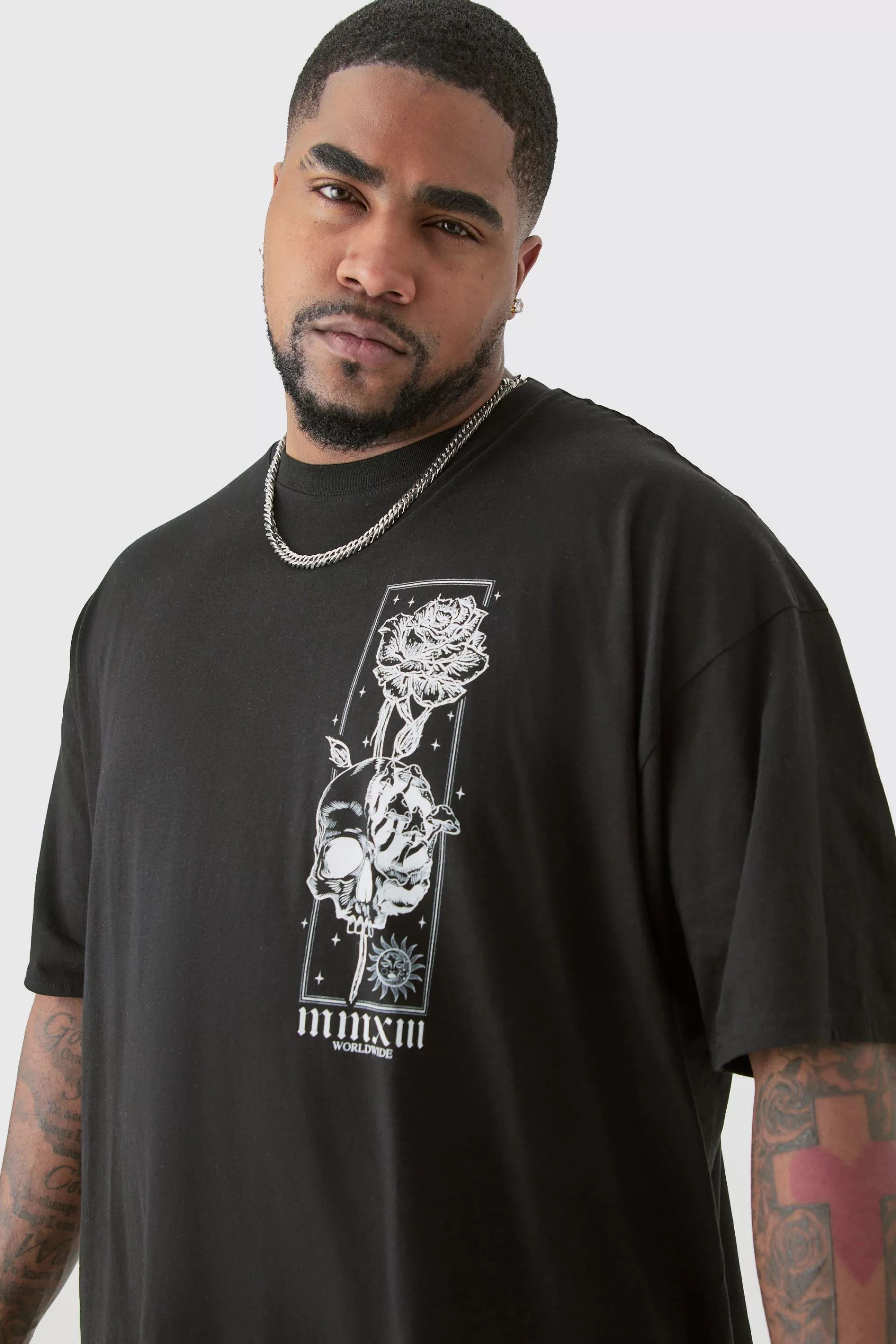 boohooMAN Plus Oversized Floral Graphic T-shirt | UK black Sale