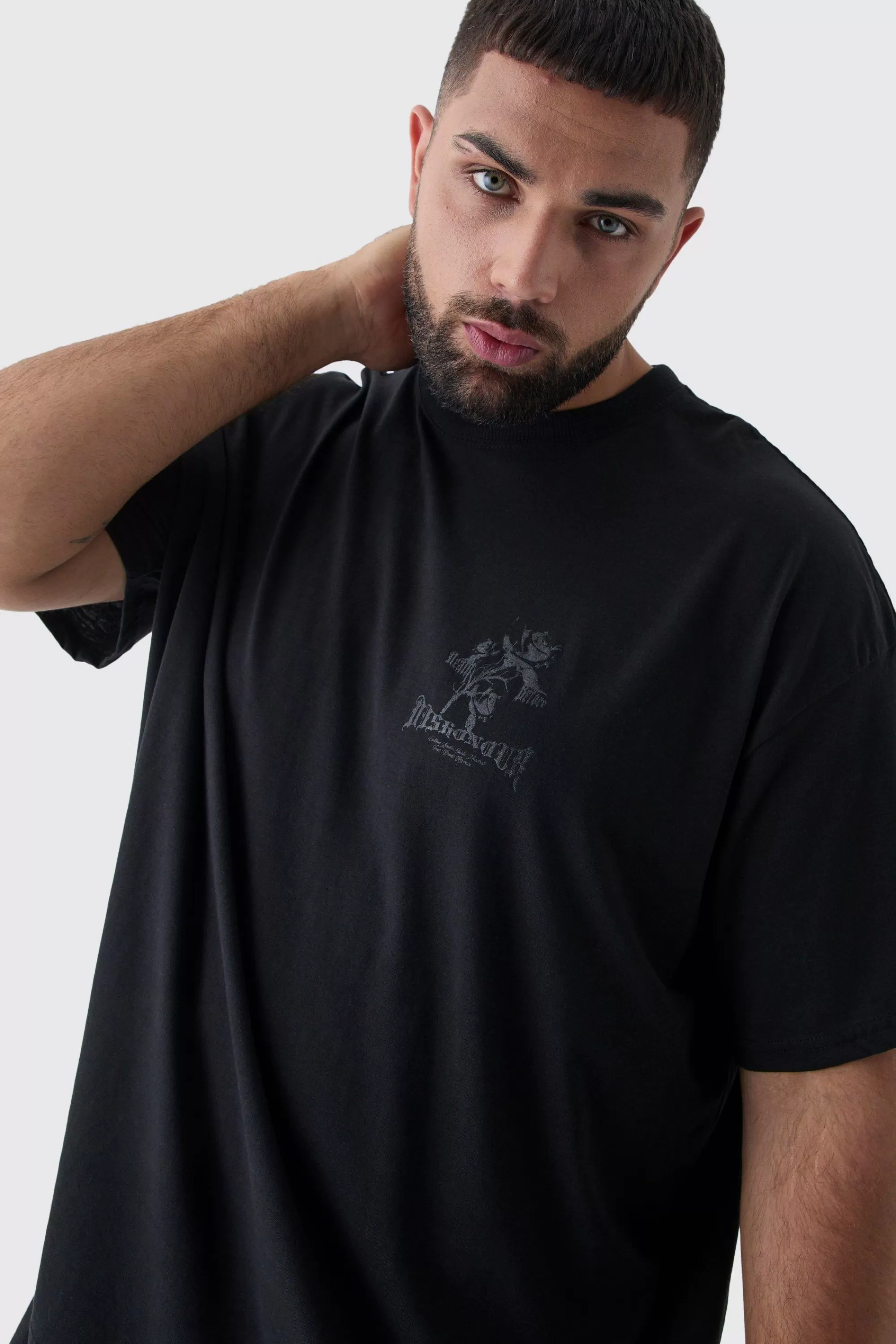 boohooMAN Plus Oversized Floral Rennaisance Print T-Shirt | UK black Best Sale