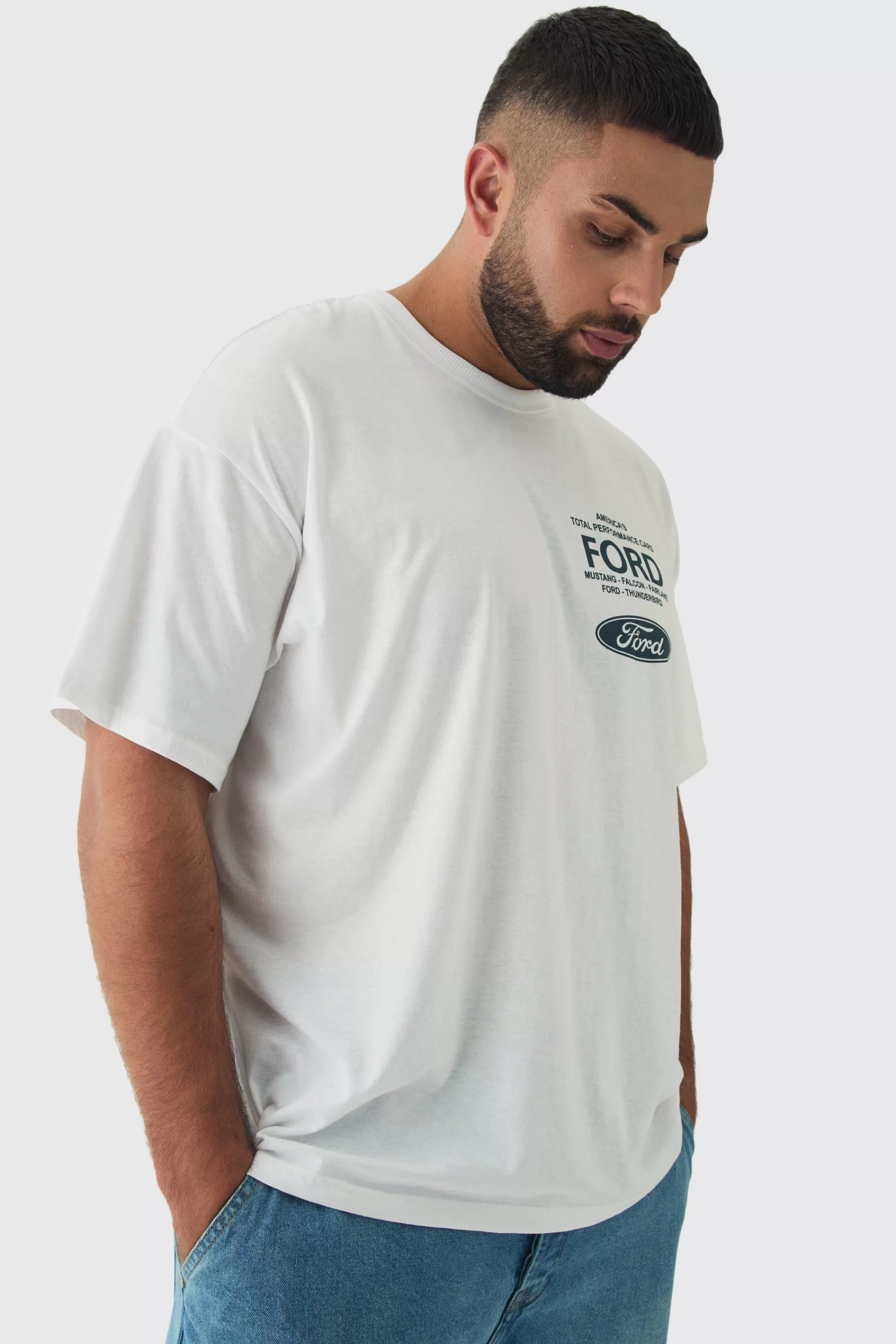 boohooMAN Plus Oversized Ford License Print T-Shirt | UK white Hot