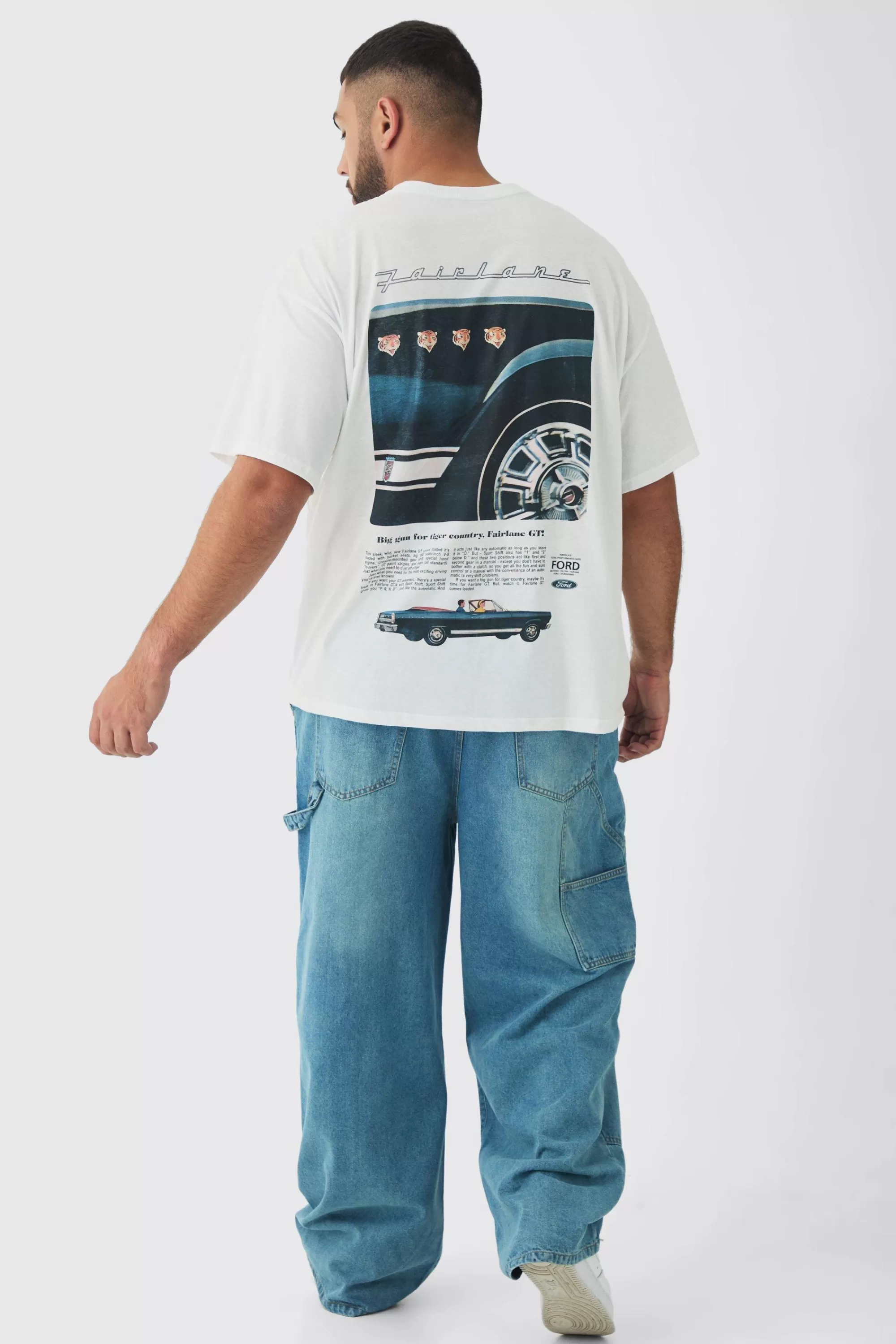 boohooMAN Plus Oversized Ford License Print T-Shirt | UK white Hot