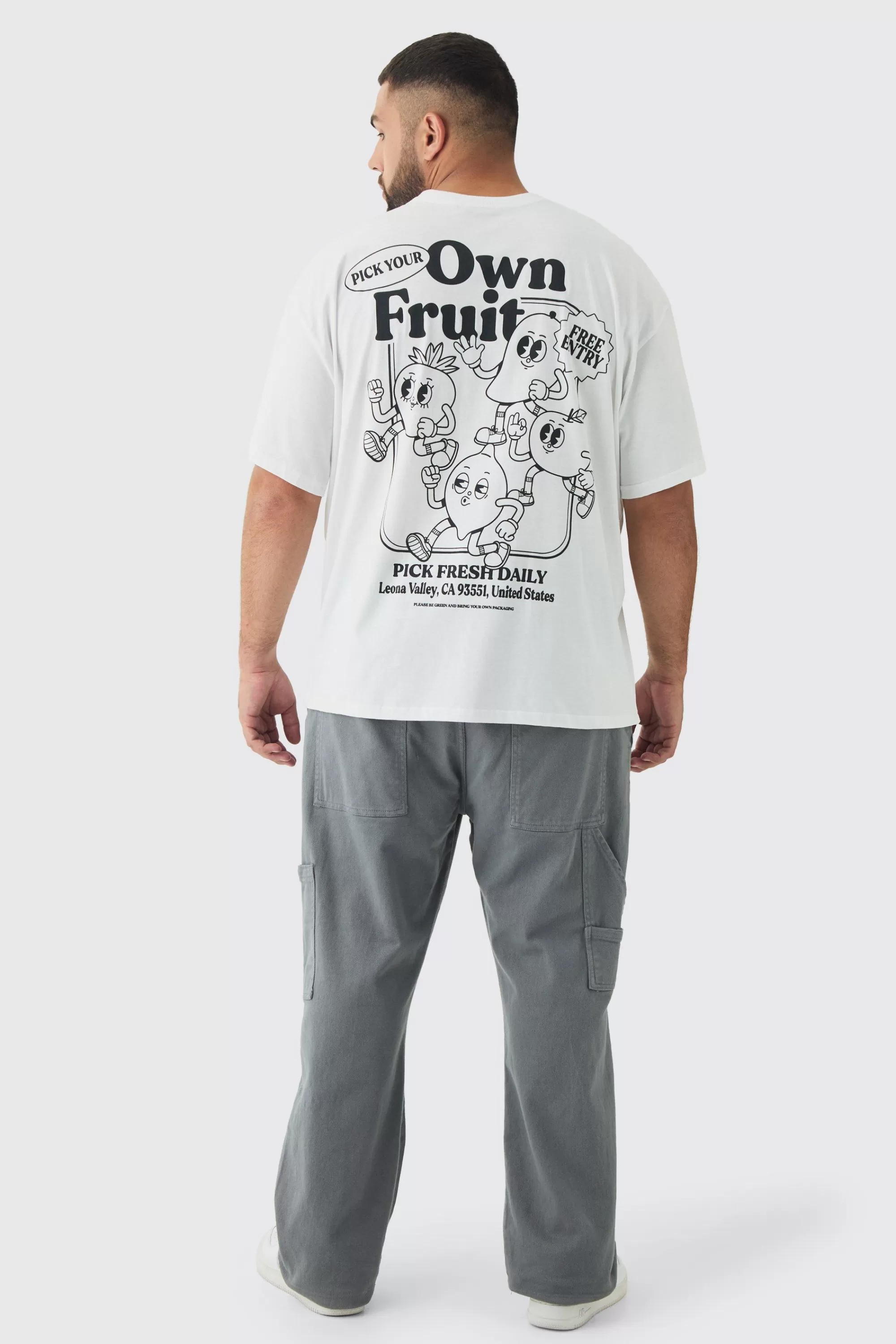 boohooMAN Plus Oversized Fruit Graphic T-Shirt | UK white New
