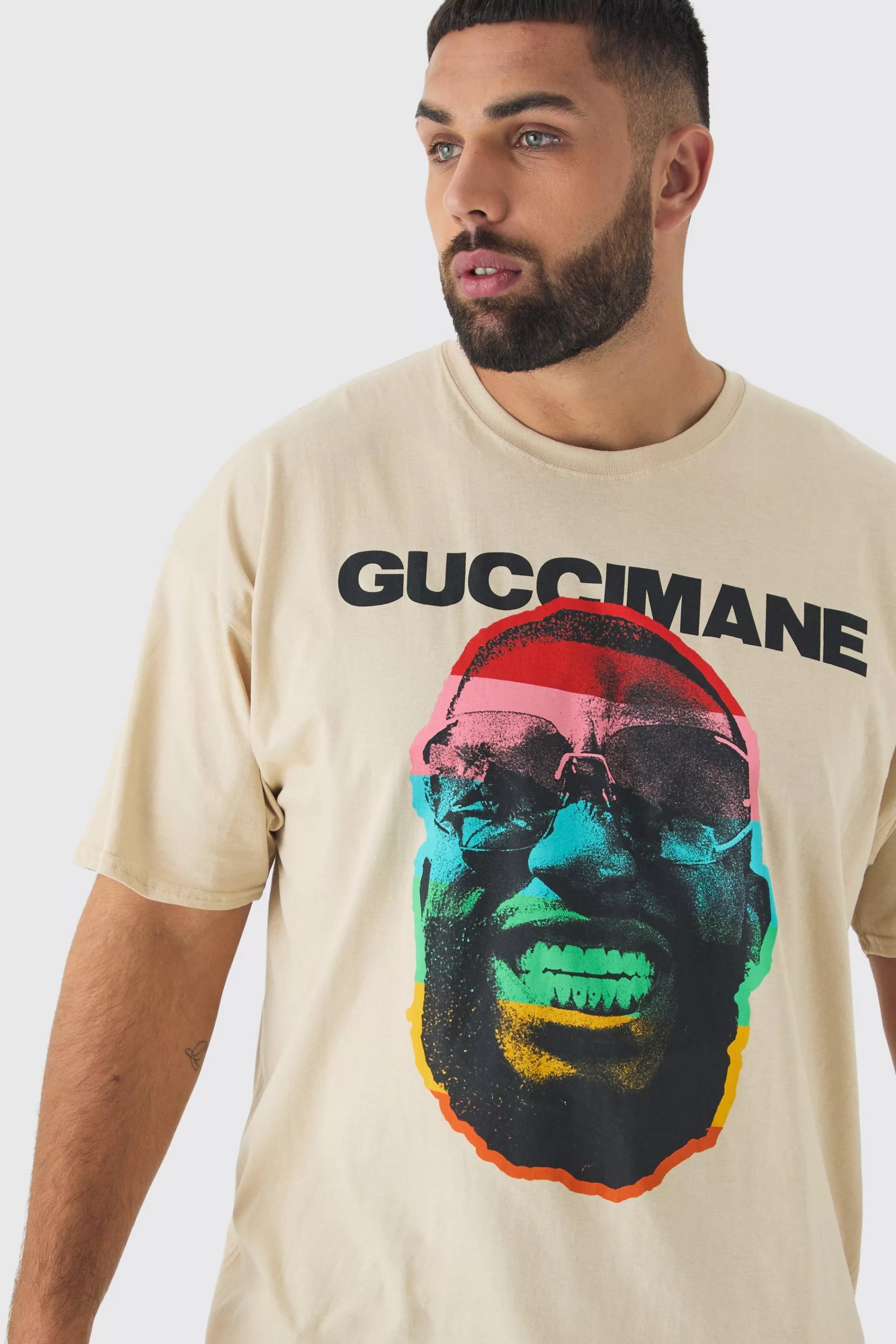 boohooMAN Plus Oversized G Mane License Print T-Shirt | UK stone New