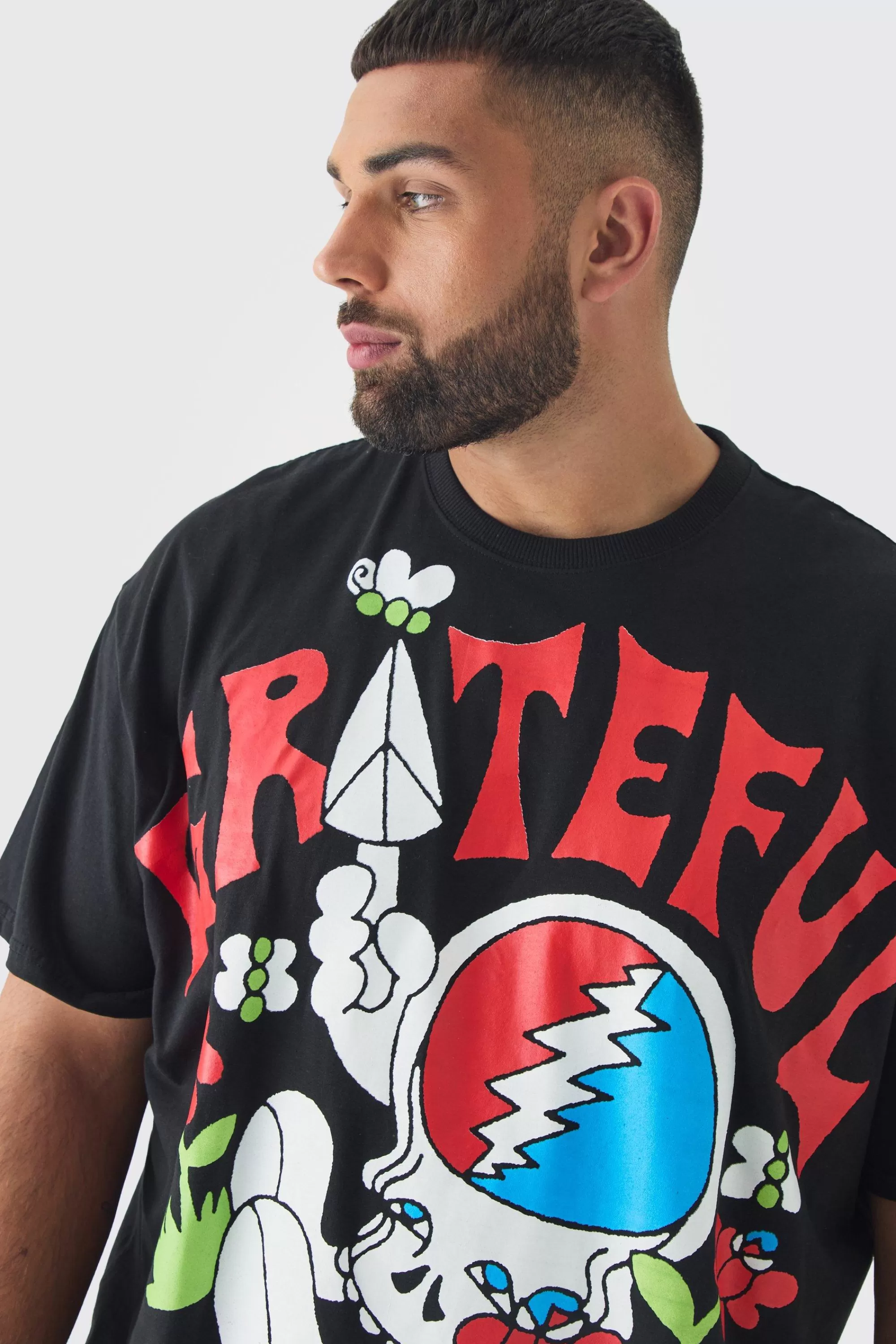 boohooMAN Plus Oversized Grateful Dead Large Scale License Print T-Shirt | UK black New