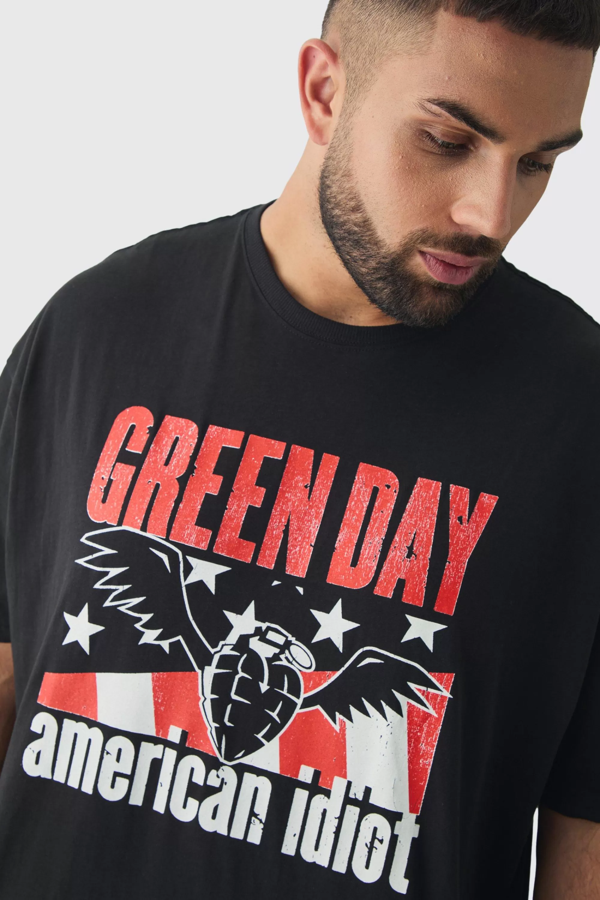 boohooMAN Plus Oversized Green Day Band License Print T-Shirt | UK black Hot