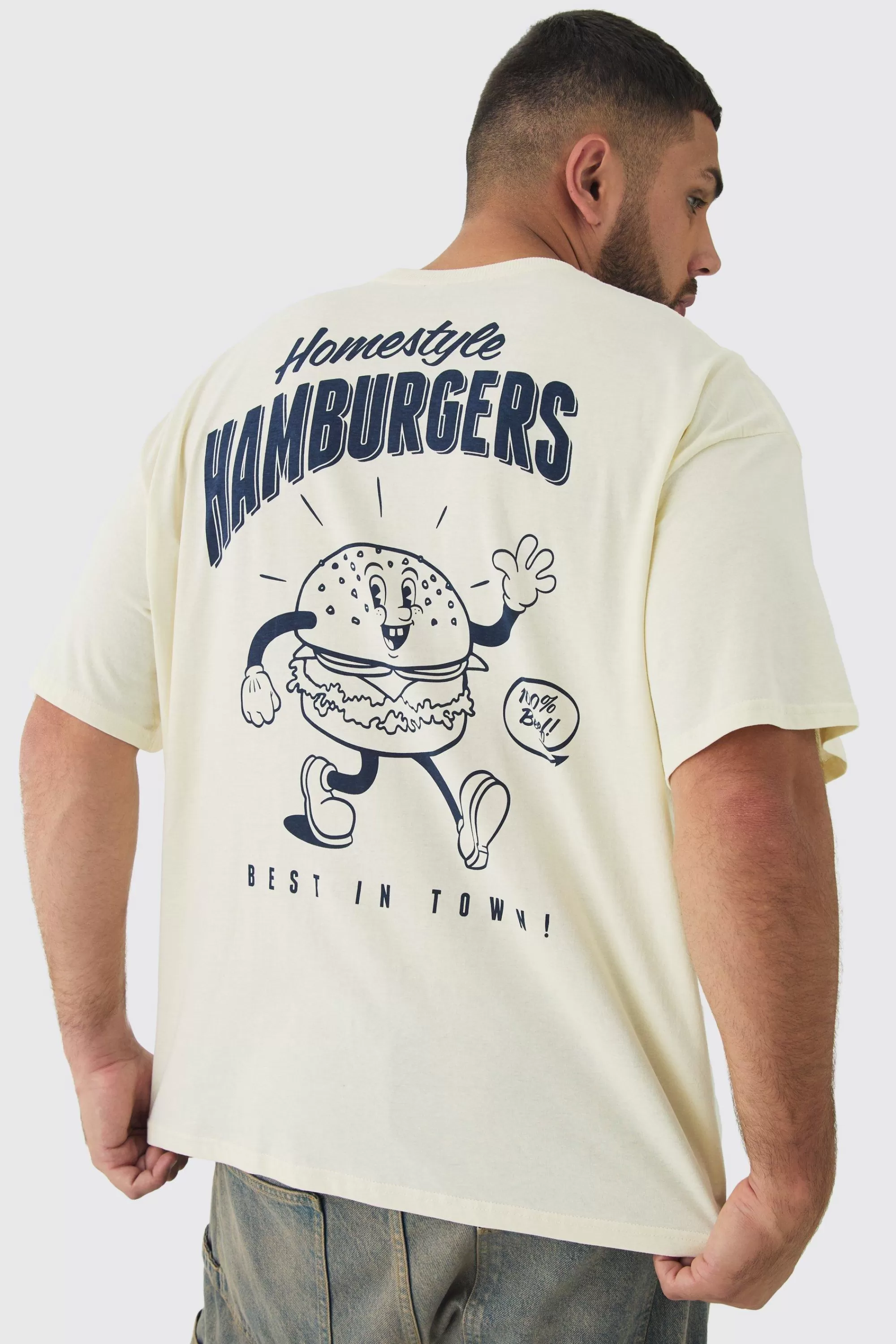 boohooMAN Plus Oversized Hamburger Graphic T-Shirt | UK ecru Discount