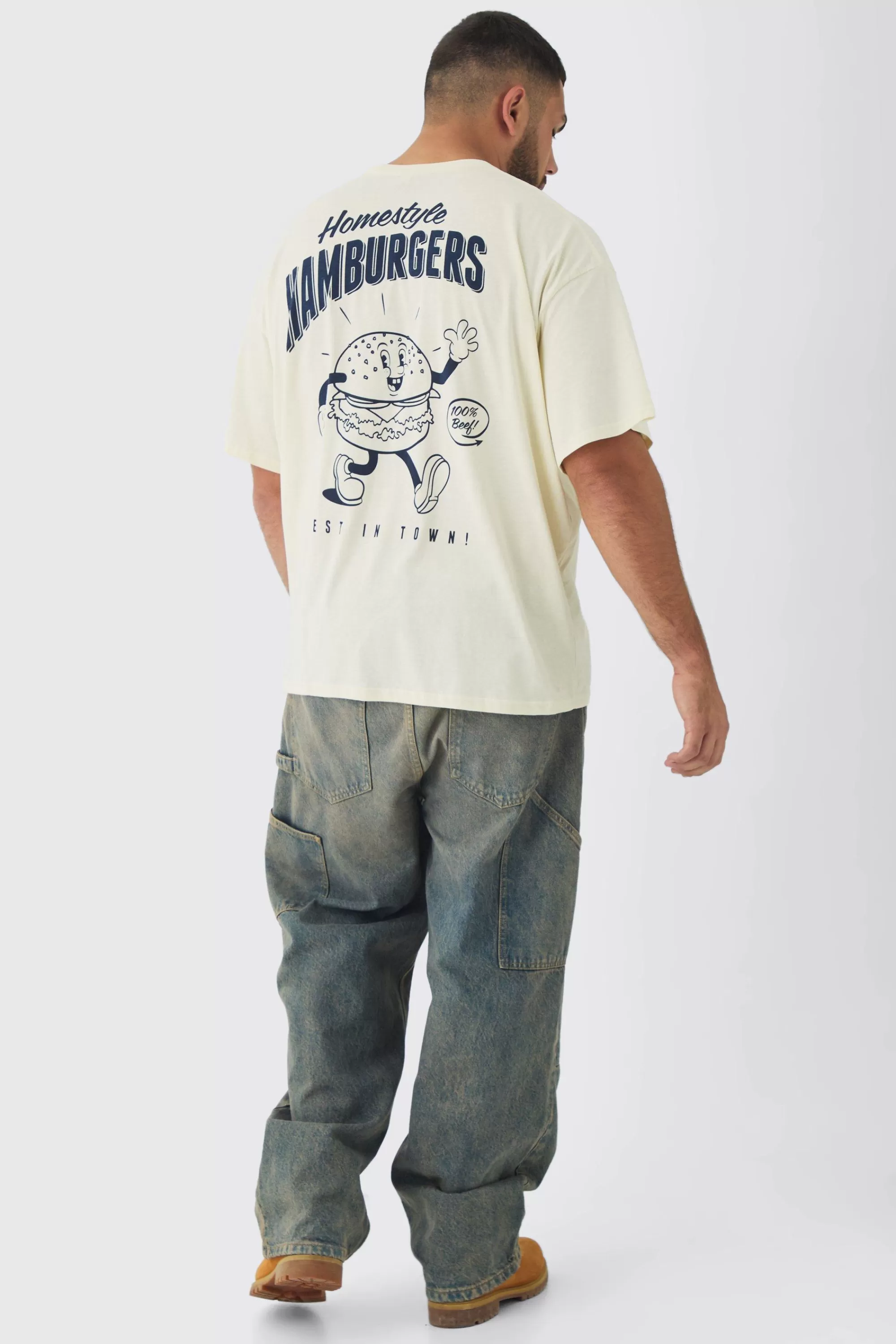 boohooMAN Plus Oversized Hamburger Graphic T-Shirt | UK ecru Discount