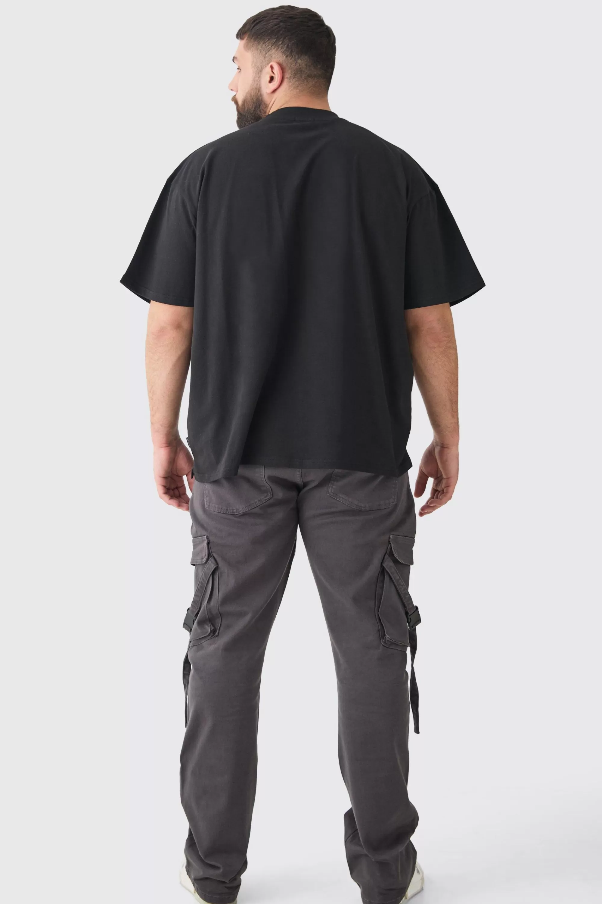 boohooMAN Plus Oversized Heavy Split Hem Print T-shirt | UK black Hot