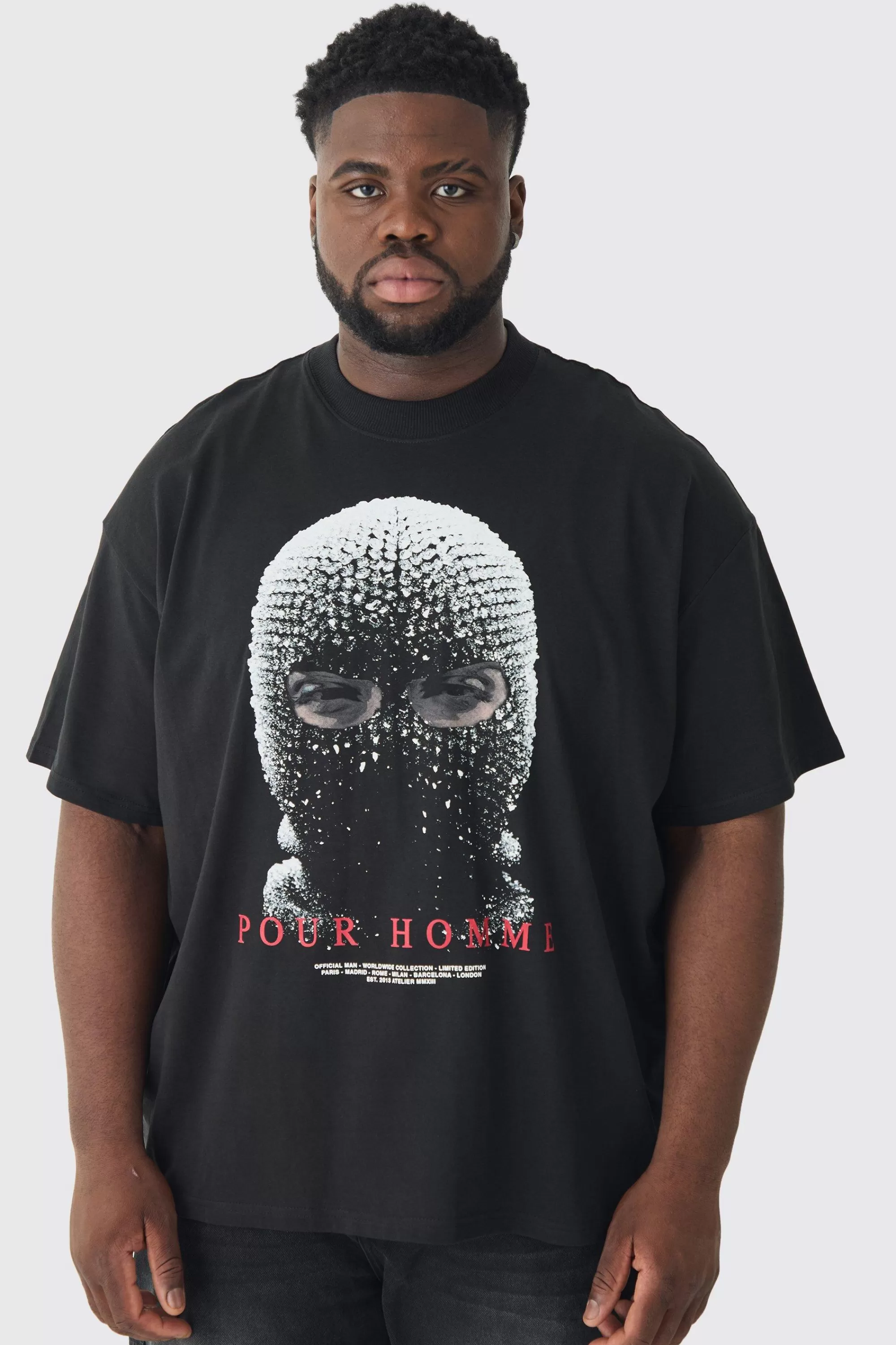 boohooMAN Plus Oversized Heavyweight Mask Graphic T-shirt | UK black Online