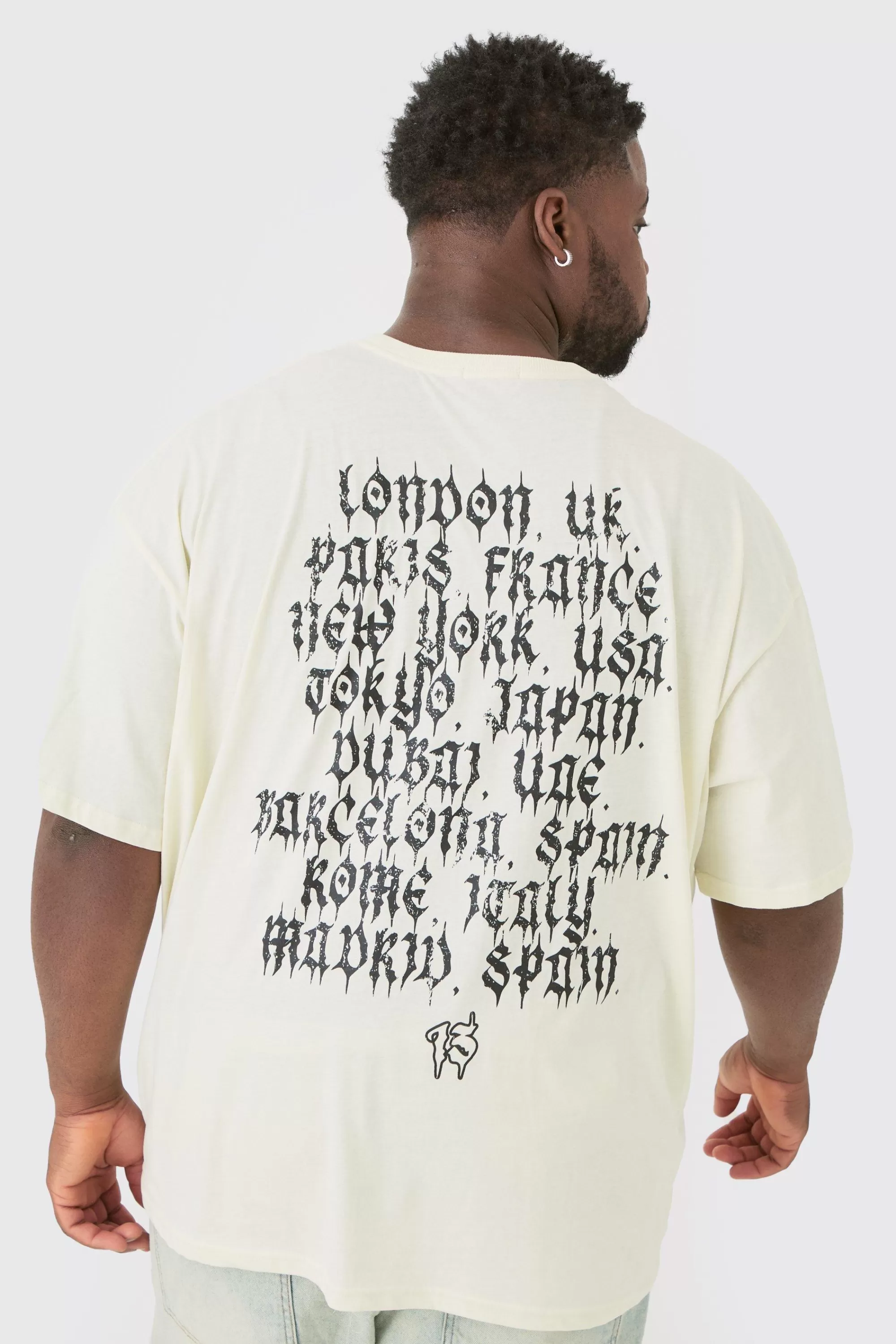 boohooMAN Plus Oversized Homme Cross Front & Back Print T-shirt | UK ecru Hot