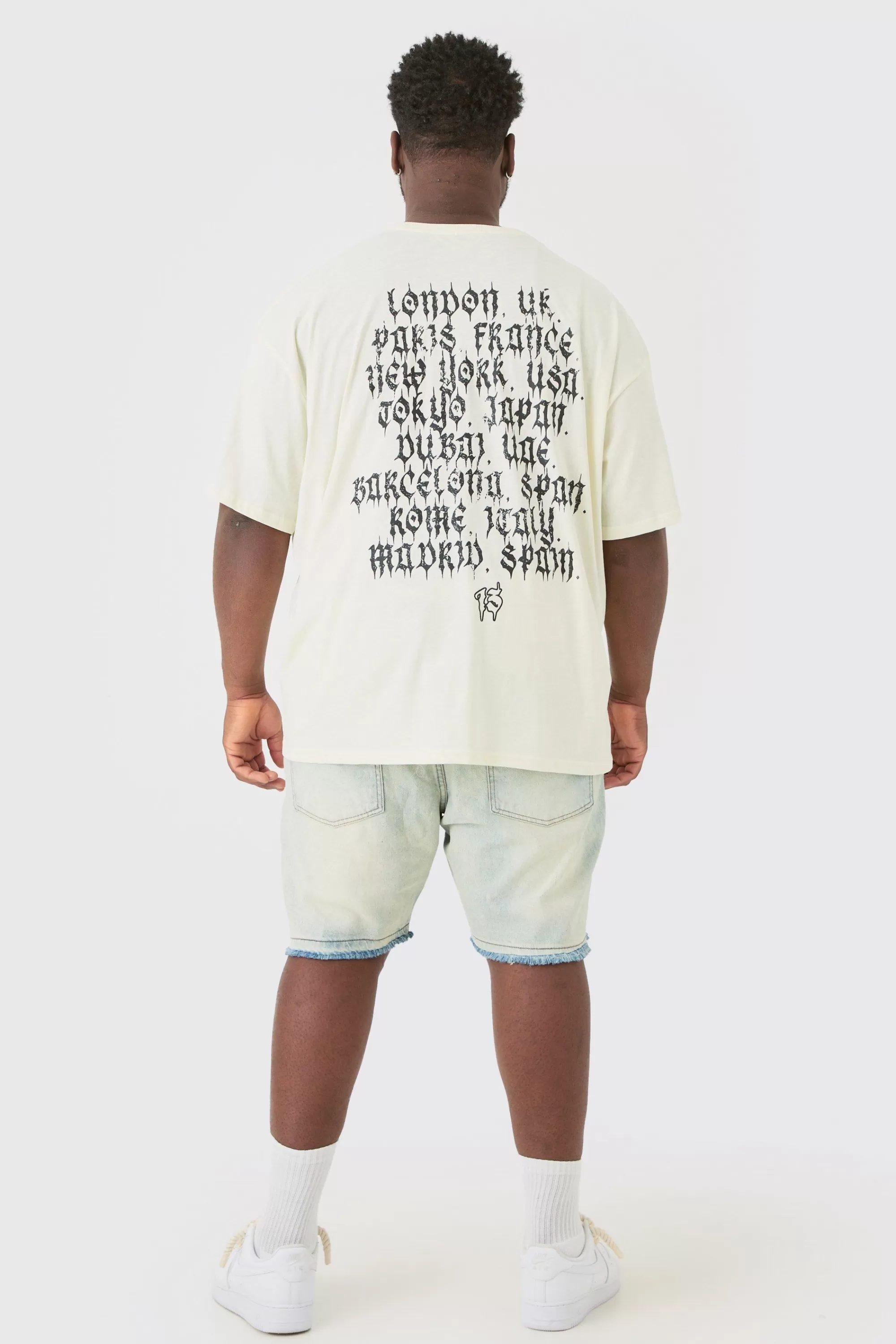 boohooMAN Plus Oversized Homme Cross Front & Back Print T-shirt | UK ecru Hot