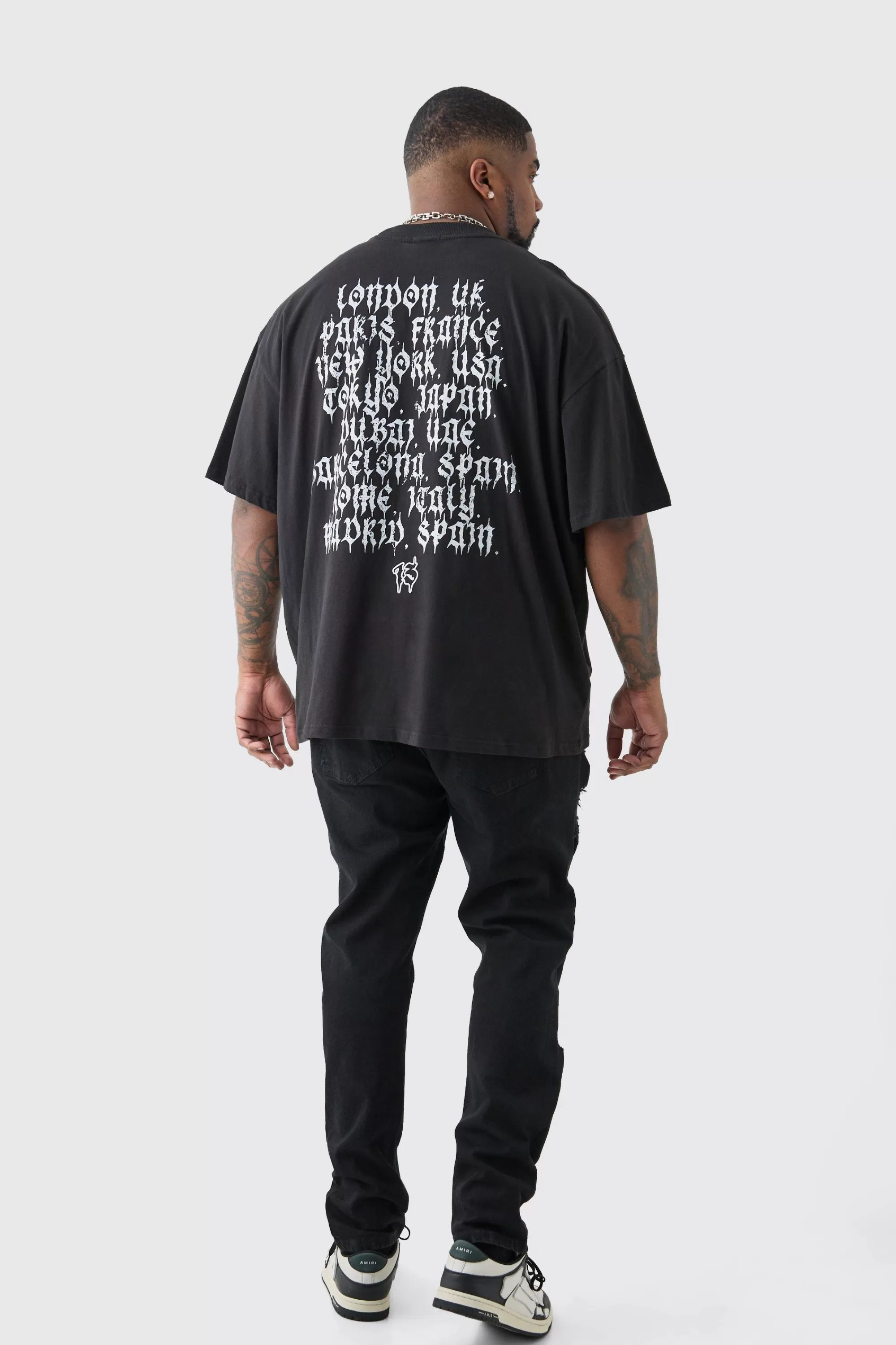 boohooMAN Plus Oversized Homme Cross Front & Back Print T-shirt | UK black Online