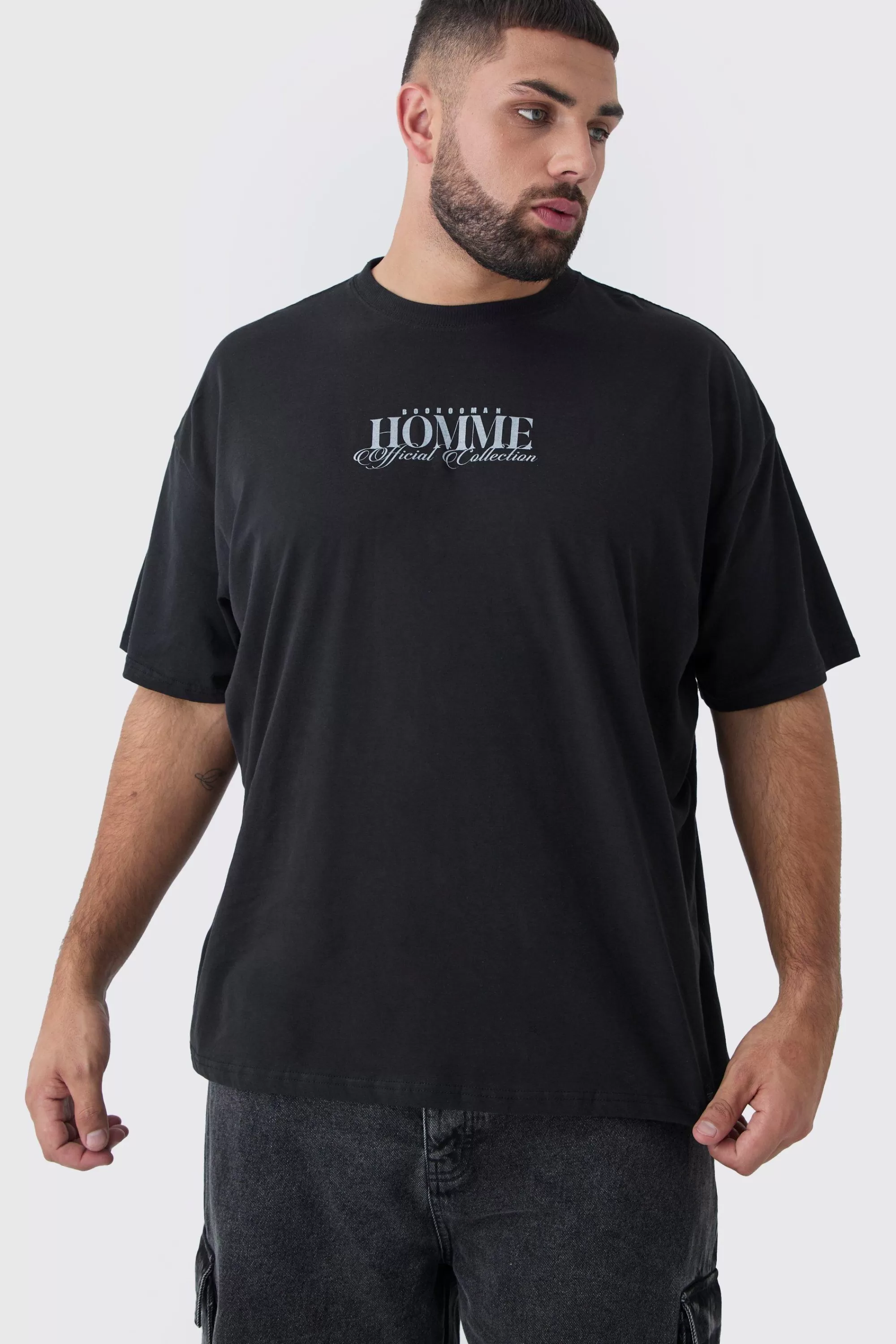 boohooMAN Plus Oversized Homme Rennaisance Print T-Shirt | UK black Sale