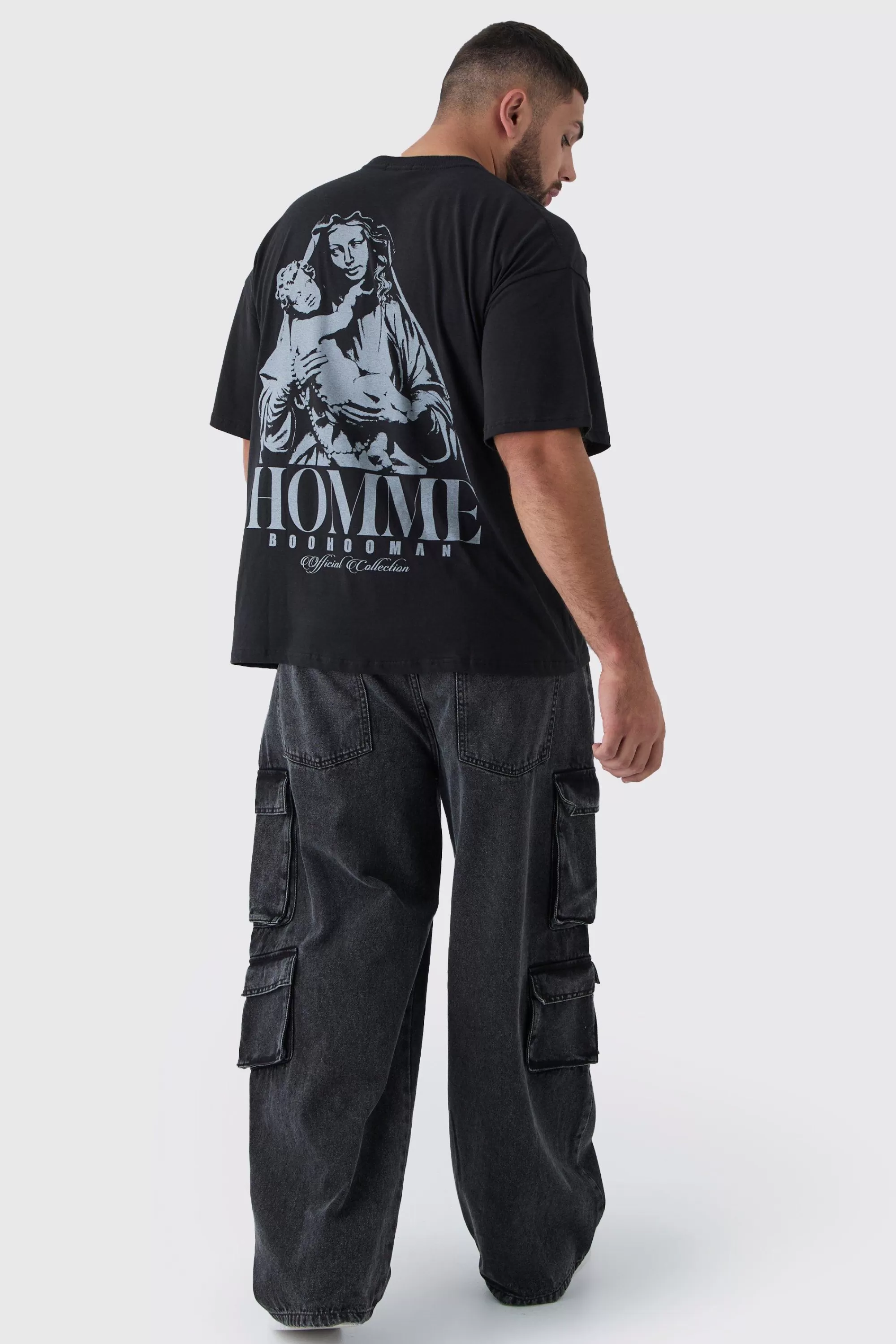 boohooMAN Plus Oversized Homme Rennaisance Print T-Shirt | UK black Sale