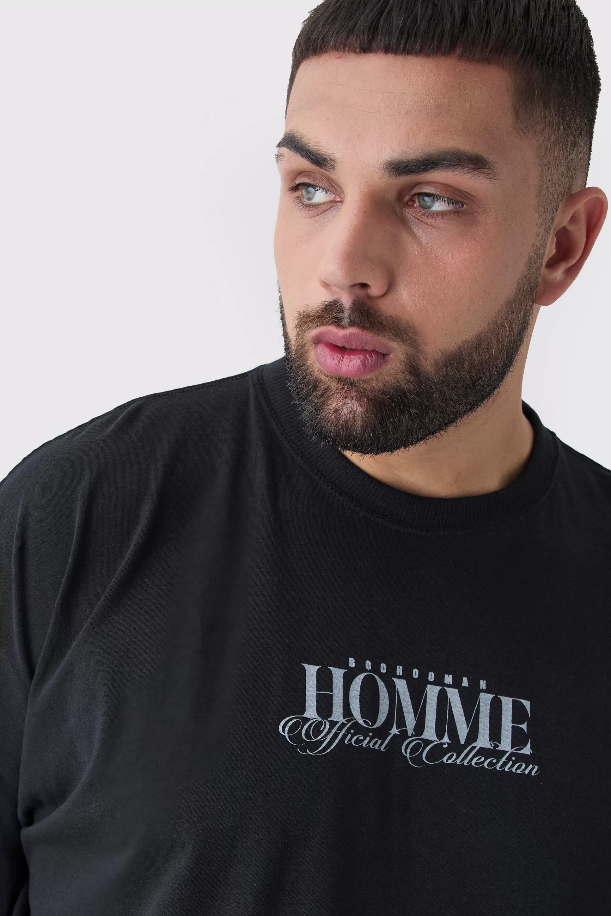 boohooMAN Plus Oversized Homme Rennaisance Print T-Shirt | UK black Sale