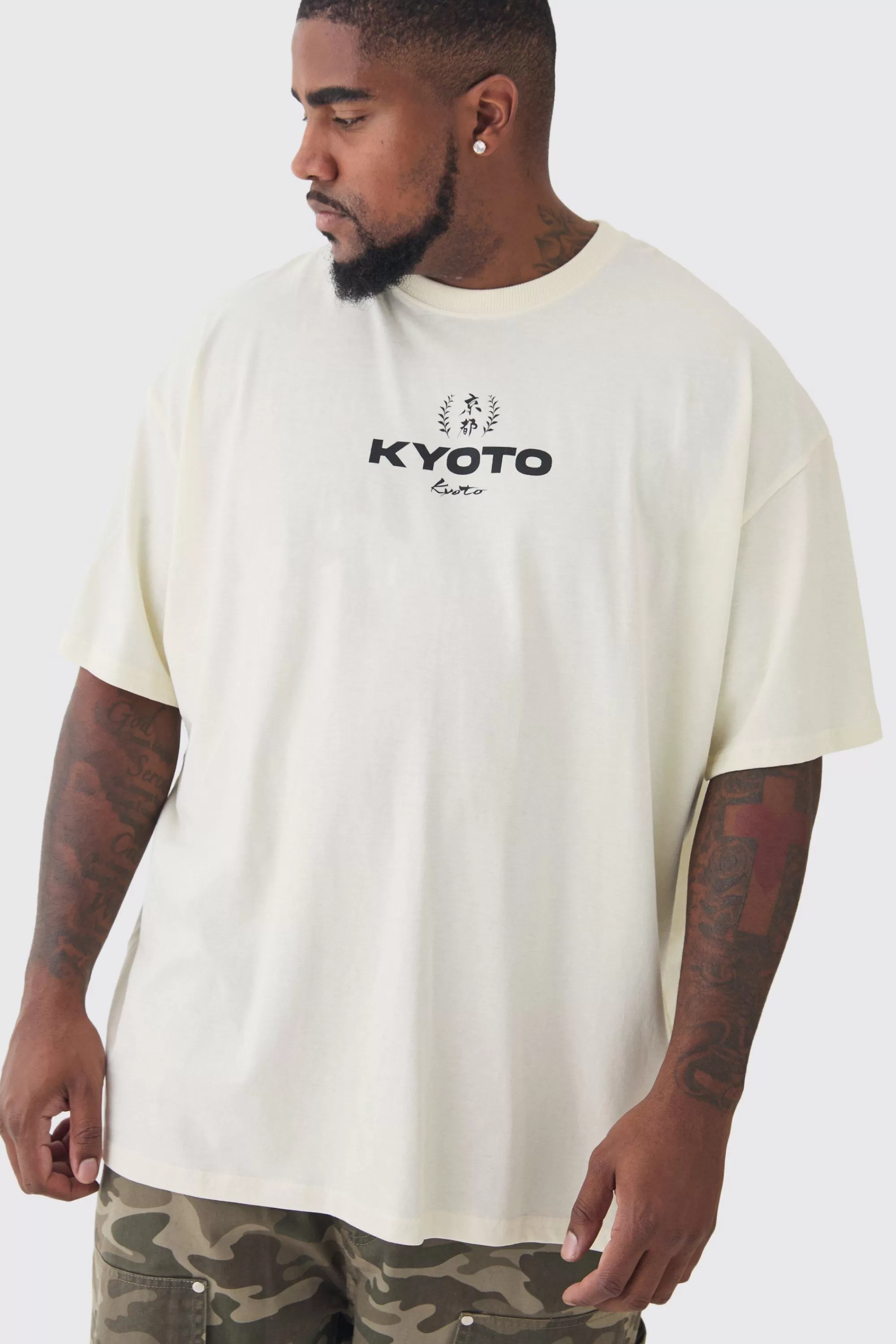 boohooMAN Plus Oversized Kyoto Graphic T-Shirt | UK ecru Outlet