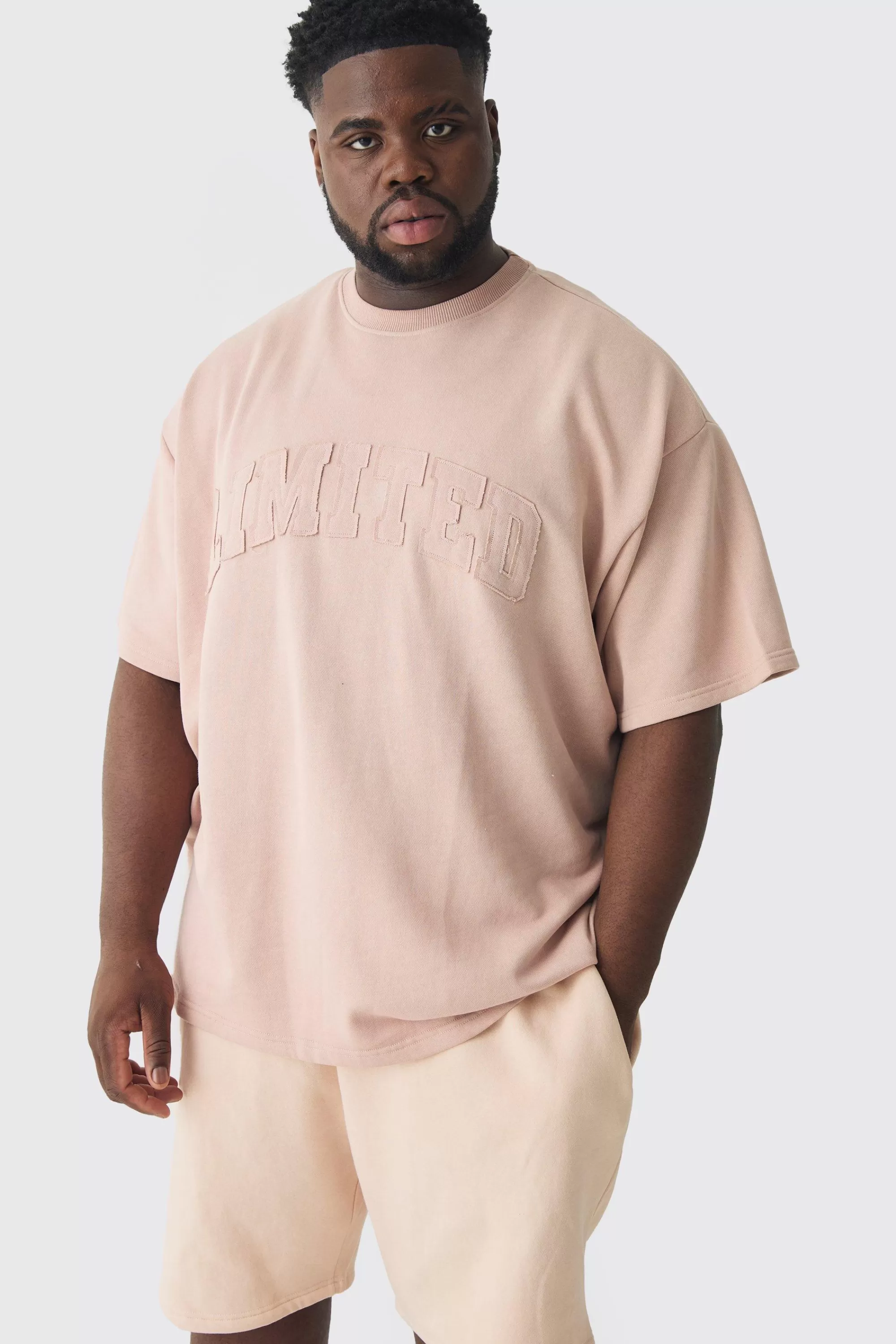 boohooMAN Plus Oversized Limited Applique Washed T-shirt | UK stone Outlet
