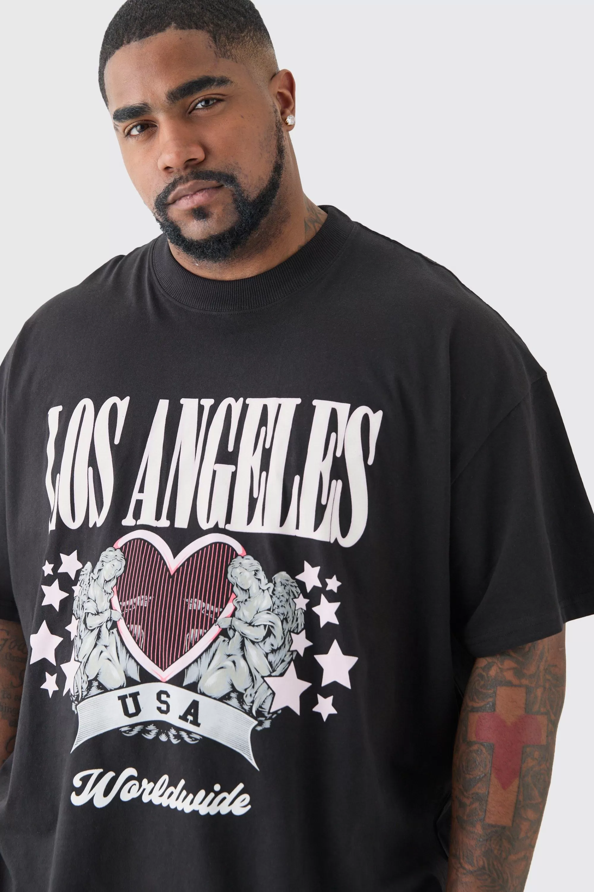 boohooMAN Plus Oversized Los Angeles T-shirt In | UK black Discount