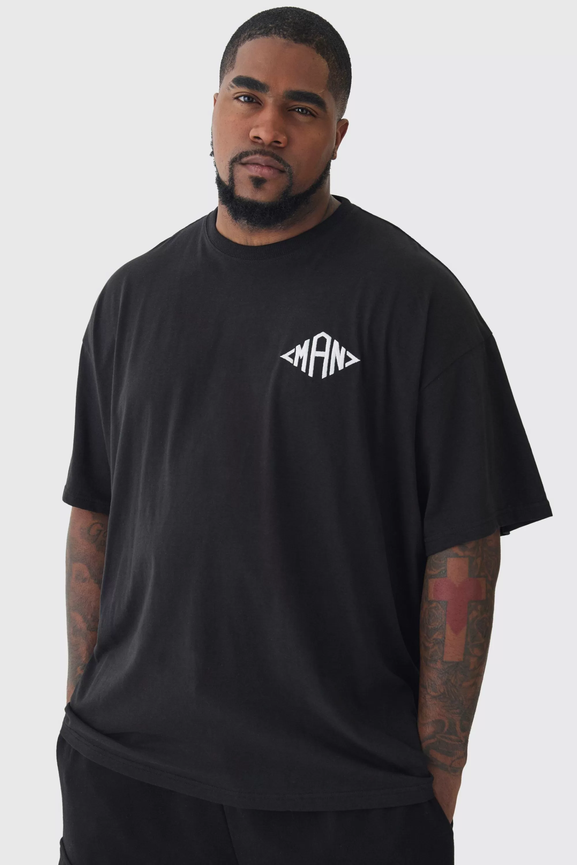 boohooMAN Plus Oversized Man Diamond Embroidered T-shirt In | UK black Hot