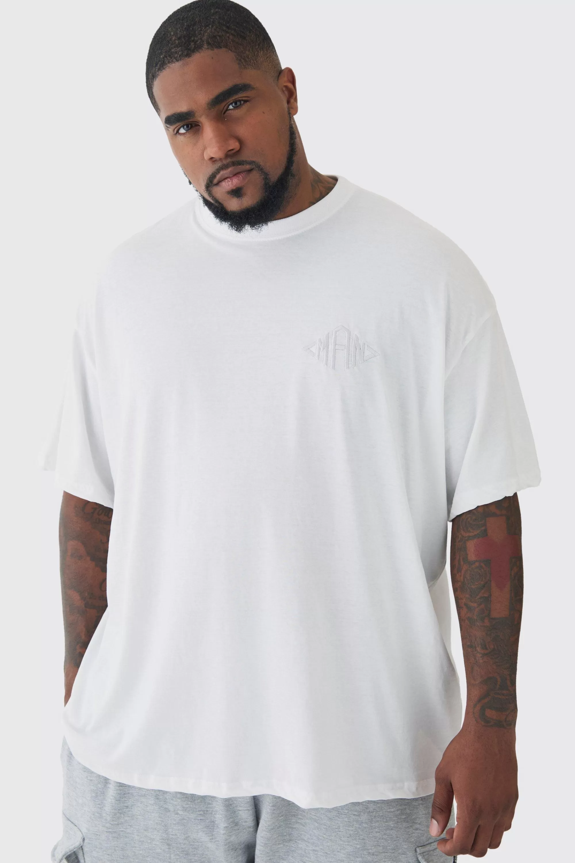 boohooMAN Plus Oversized Man Diamond Embroidered T-shirt In | UK white Cheap
