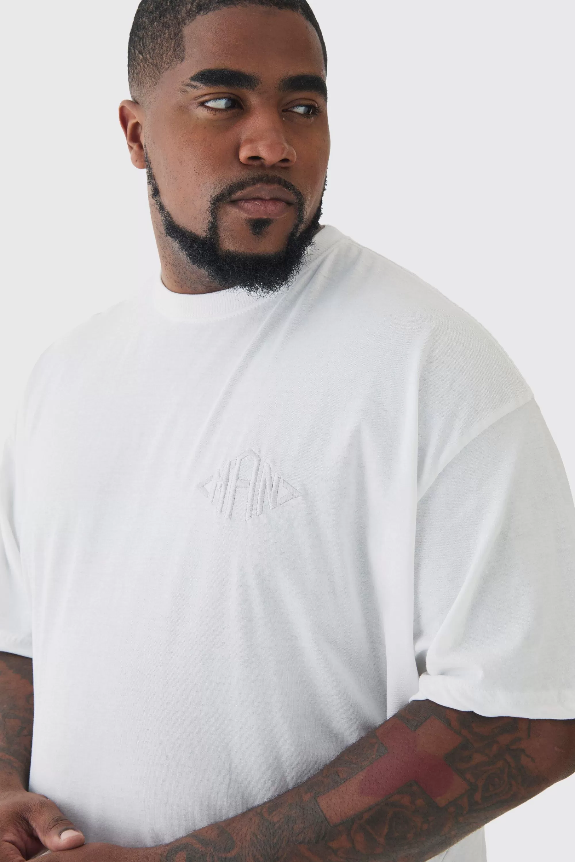 boohooMAN Plus Oversized Man Diamond Embroidered T-shirt In | UK white Cheap