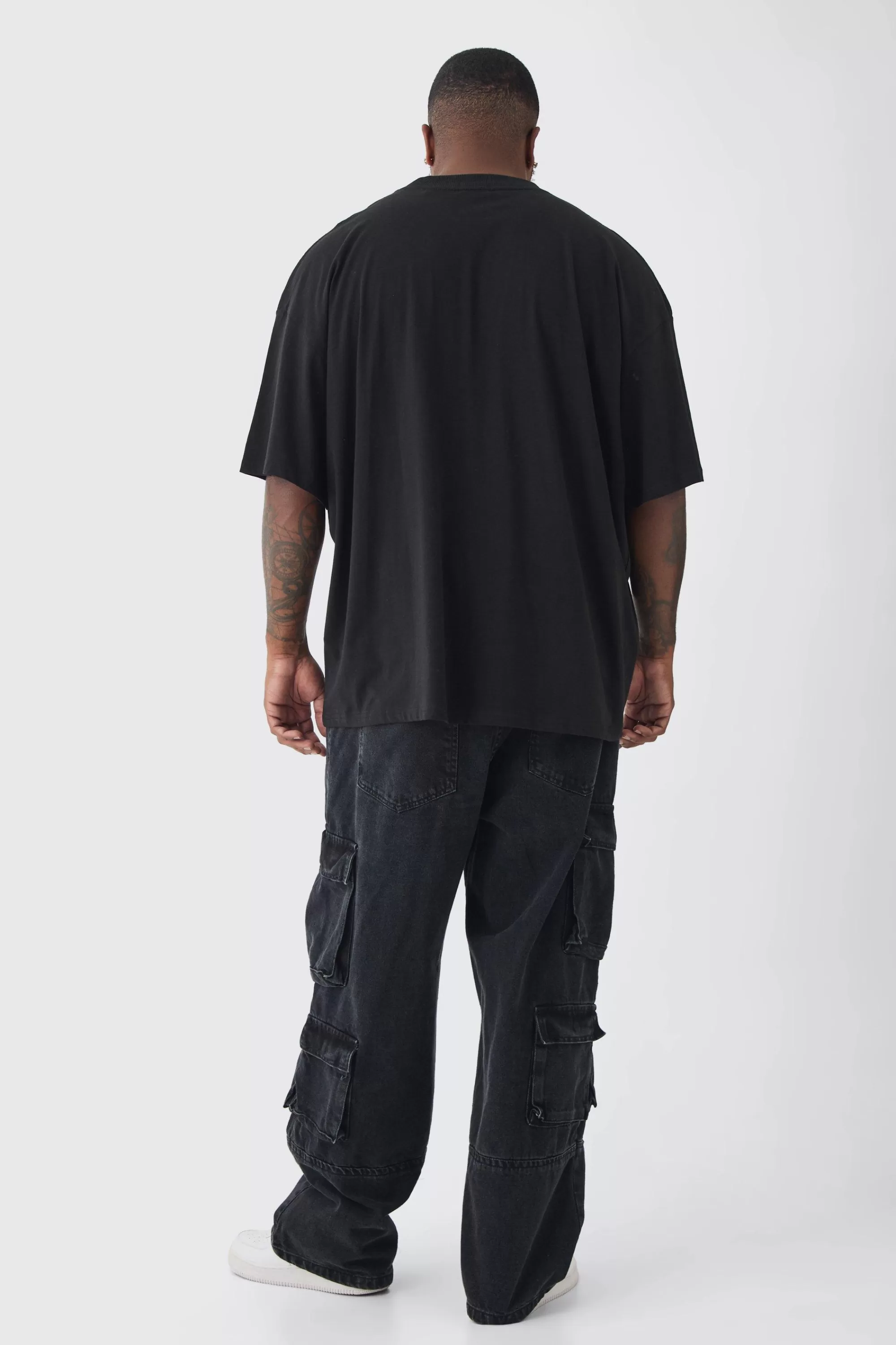 boohooMAN Plus Oversized Metallic Print Cowboy T-Shirt | UK black Online