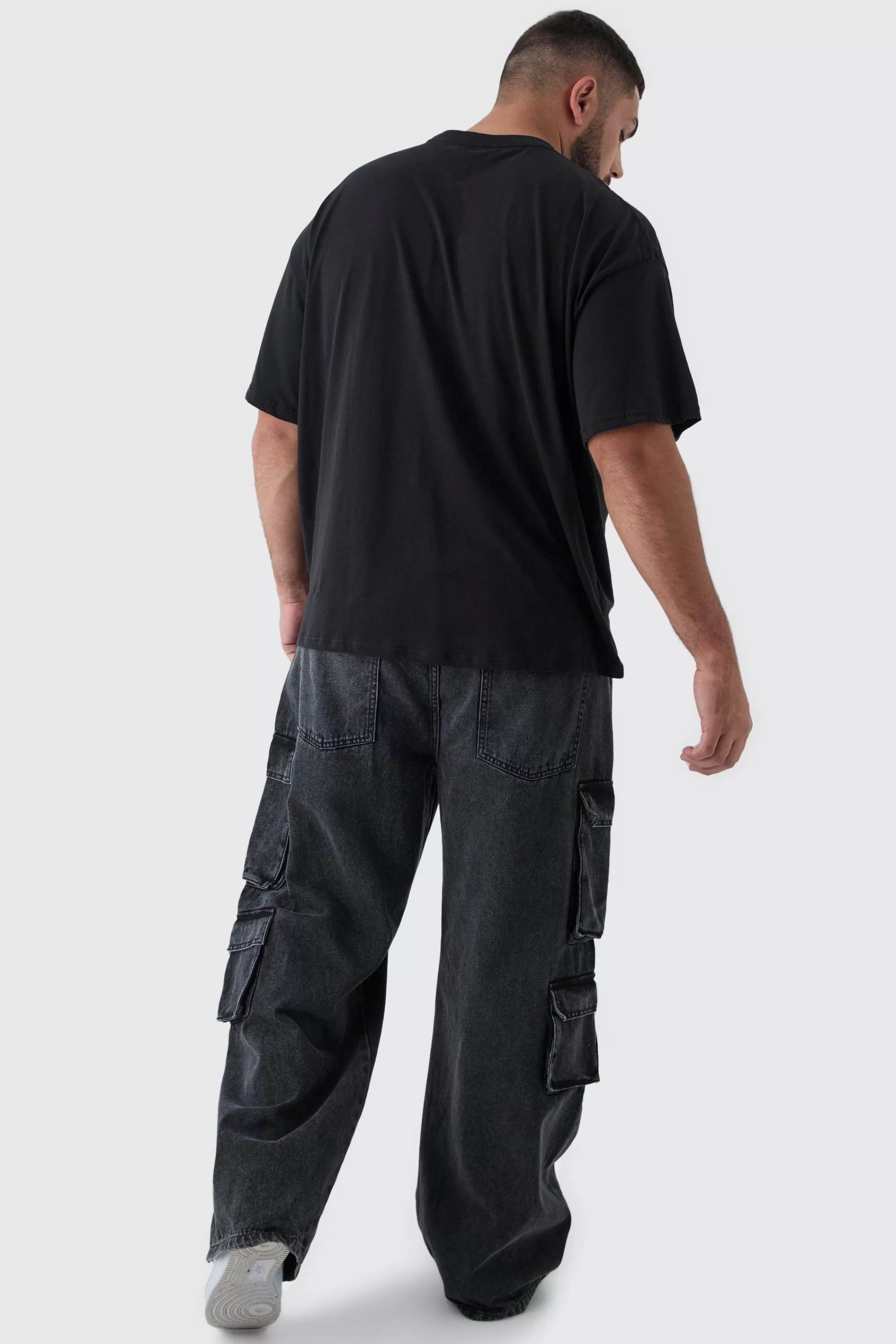 boohooMAN Plus Oversized Neck Homme Y2K Print T-Shirt | UK black Cheap