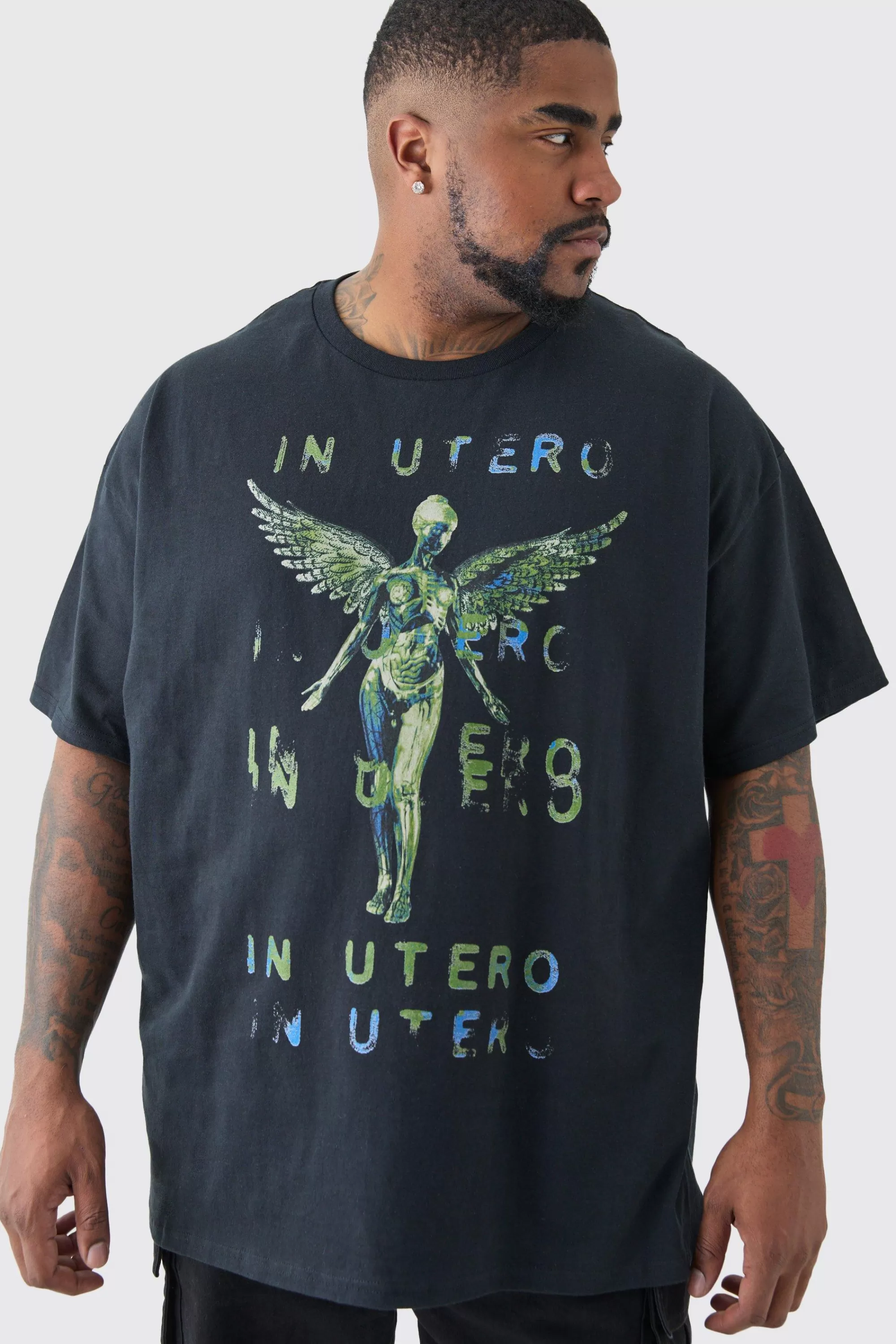 boohooMAN Plus Oversized Nirvana Utero License T-shirt In | UK black Cheap