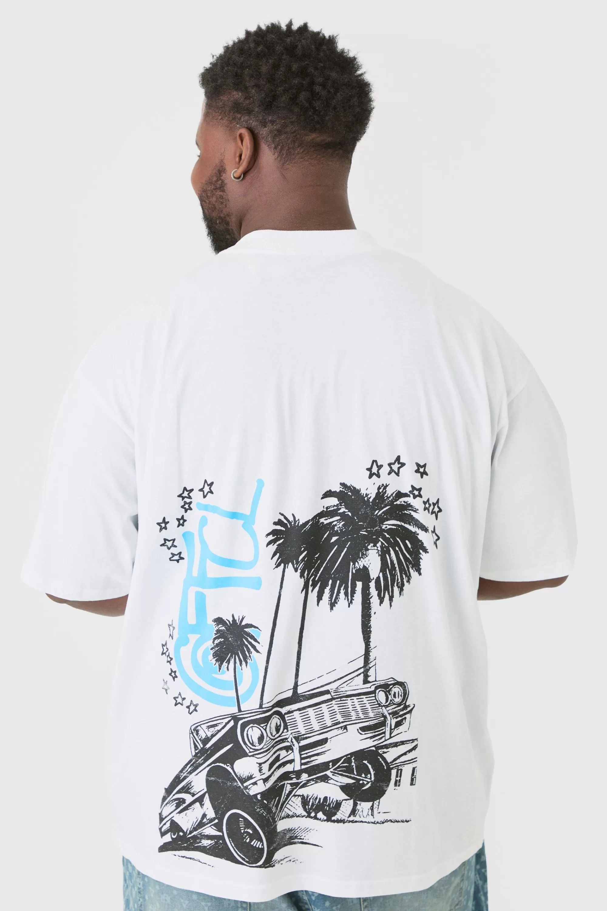 boohooMAN Plus Oversized OFCL Back Print Car T-shirt In | UK white Clearance