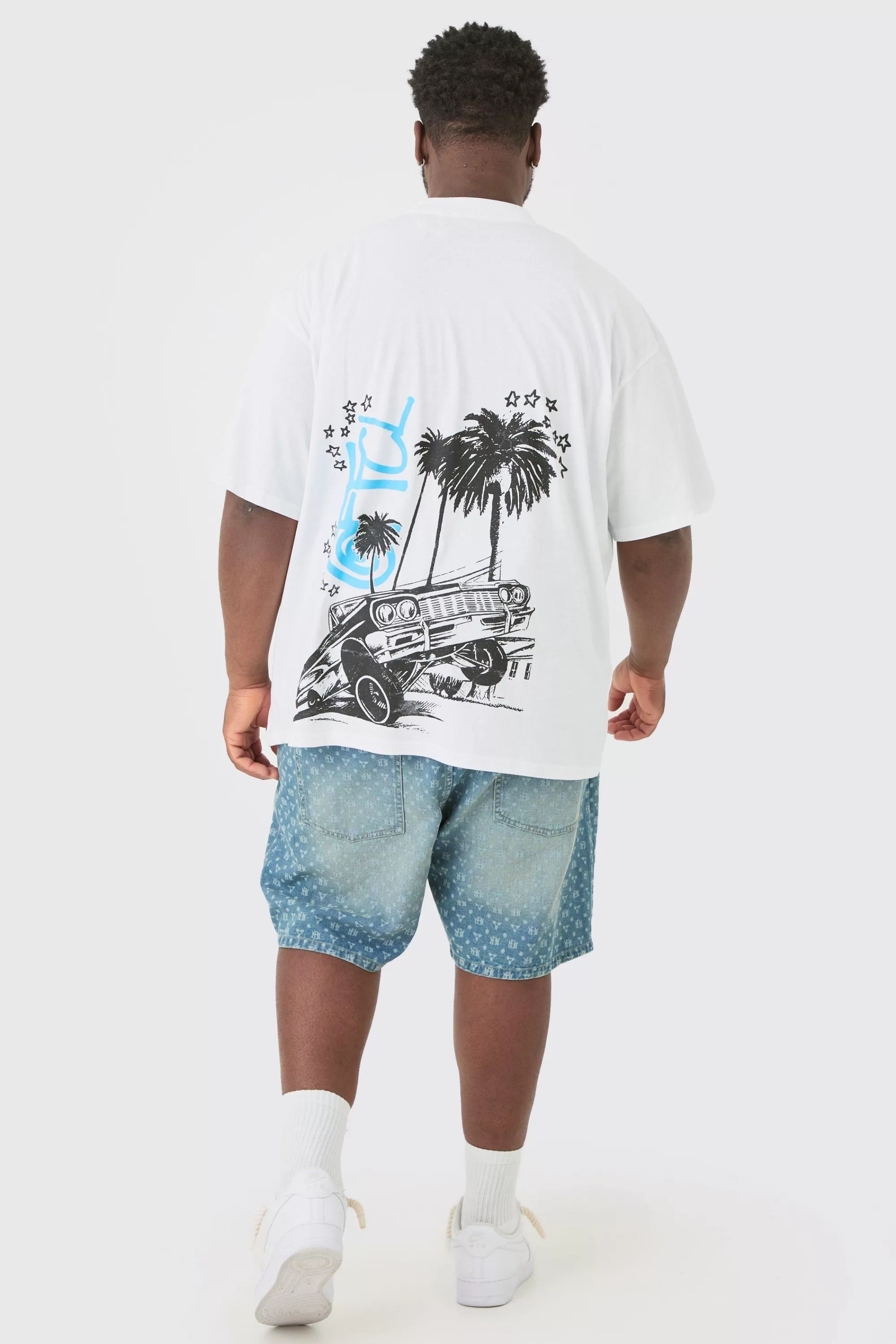 boohooMAN Plus Oversized OFCL Back Print Car T-shirt In | UK white Clearance