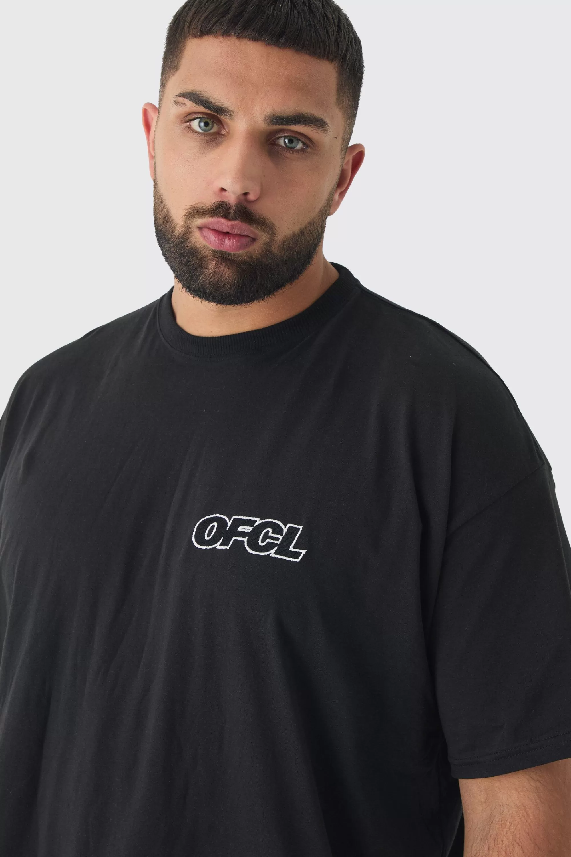 boohooMAN Plus Oversized Ofcl Embroidered T-shirt In | UK black Online